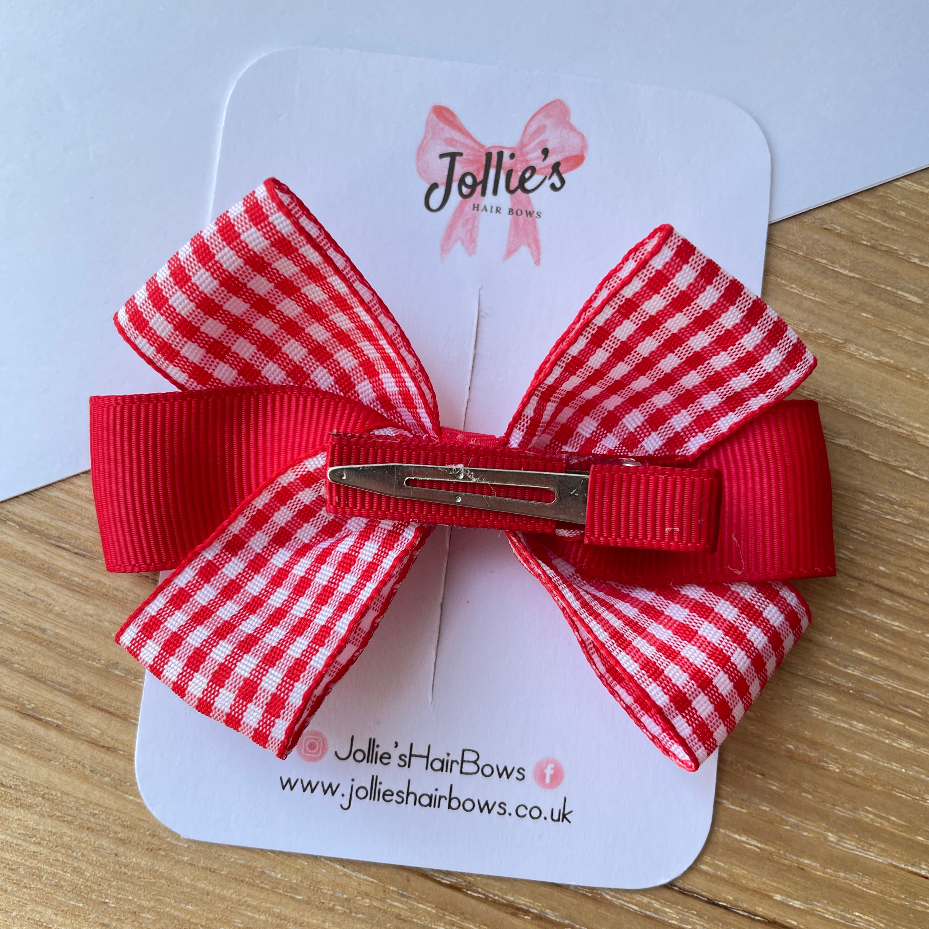 3.5" Red Gingham Hair Bow – Grosgrain Ribbon with Lined Alligator Clip