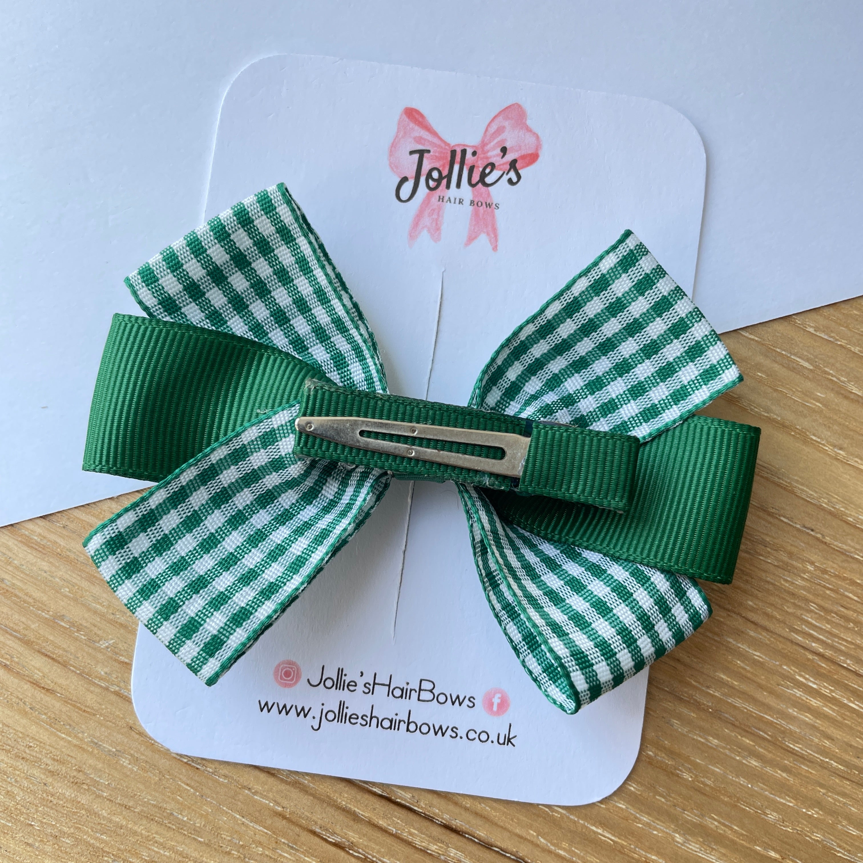 3.5" Green Gingham Hair Bow – Grosgrain Ribbon with Lined Alligator Clip