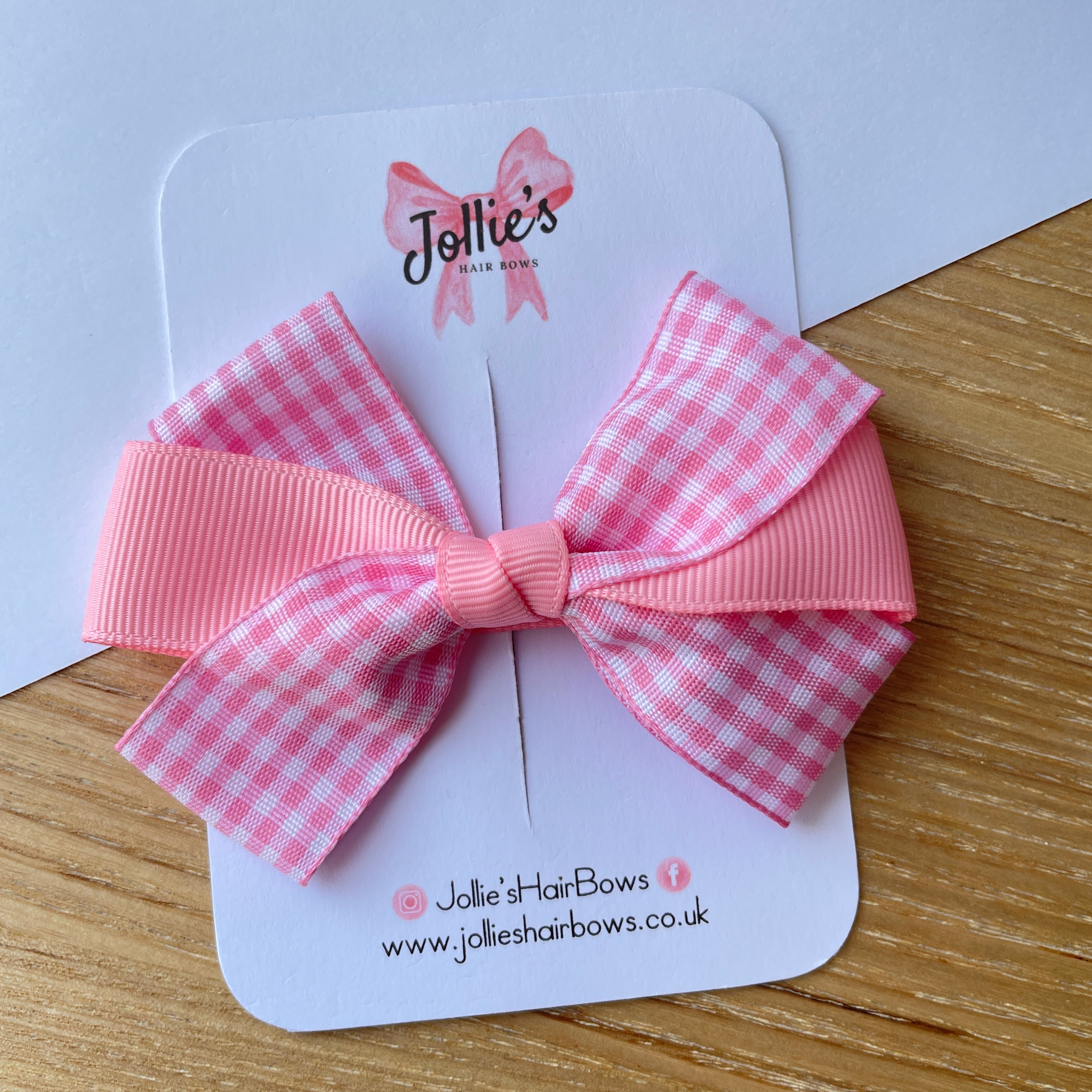 3.5" Pink Gingham Hair Bow – Grosgrain Ribbon with Lined Alligator Clip