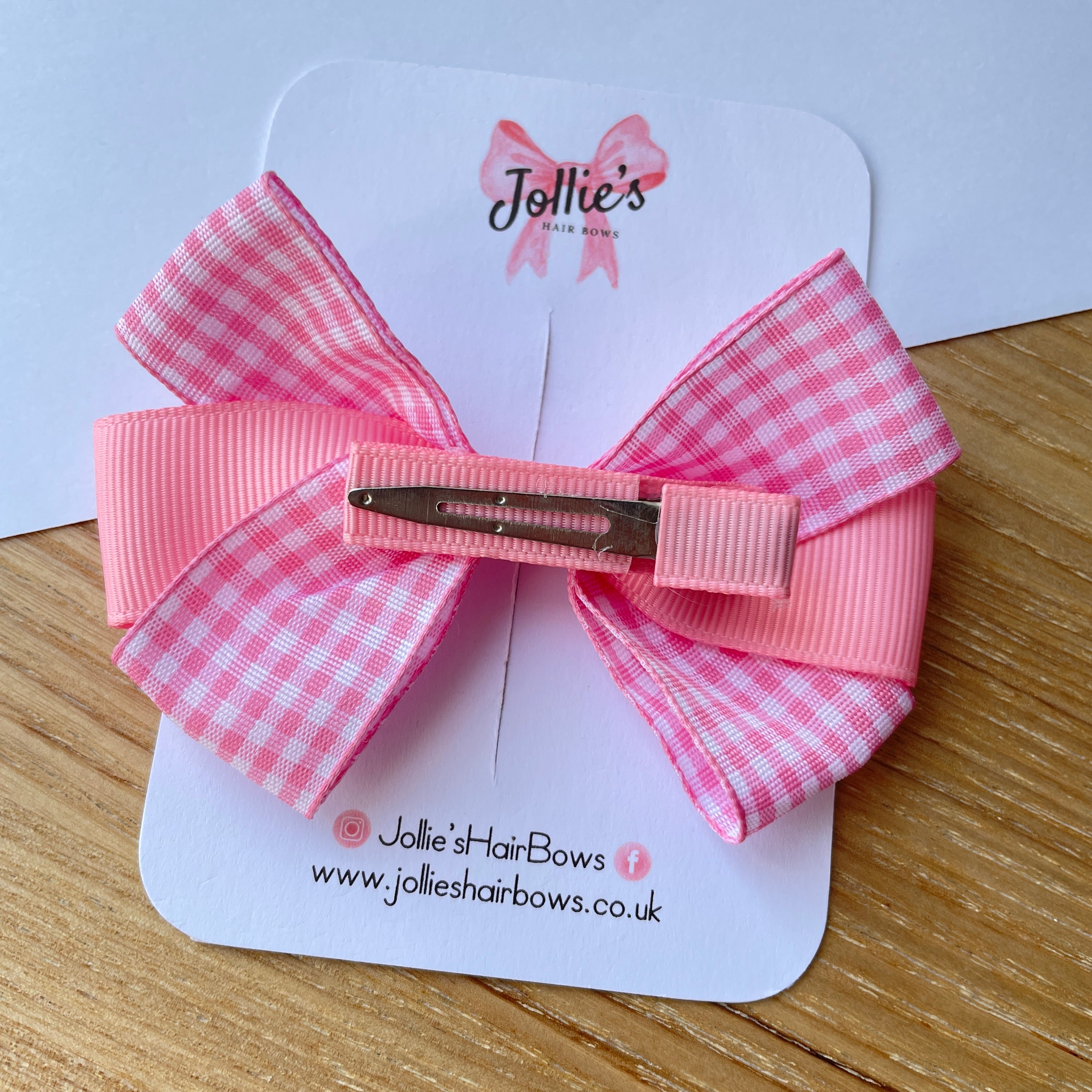 3.5" Pink Gingham Hair Bow – Grosgrain Ribbon with Lined Alligator Clip