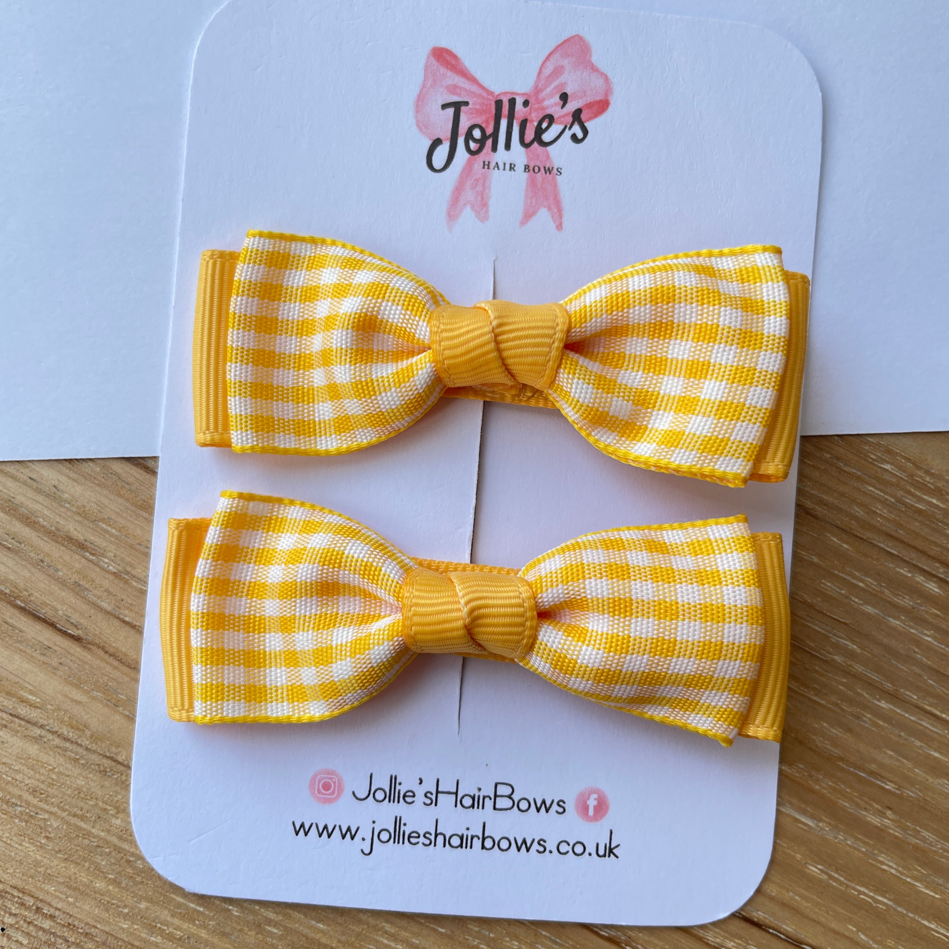 2.5" Yellow Gingham Bow Clip Set – Hair Bows for Girls (Pair)