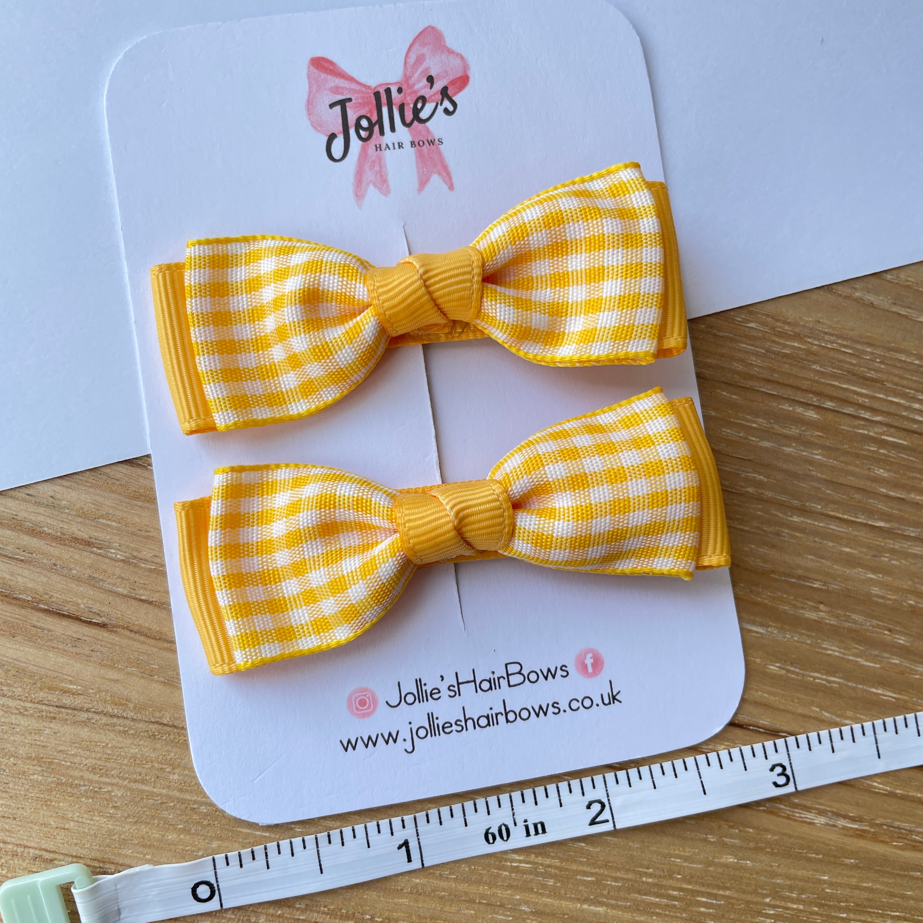 2.5" Yellow Gingham Bow Clip Set – Hair Bows for Girls (Pair)