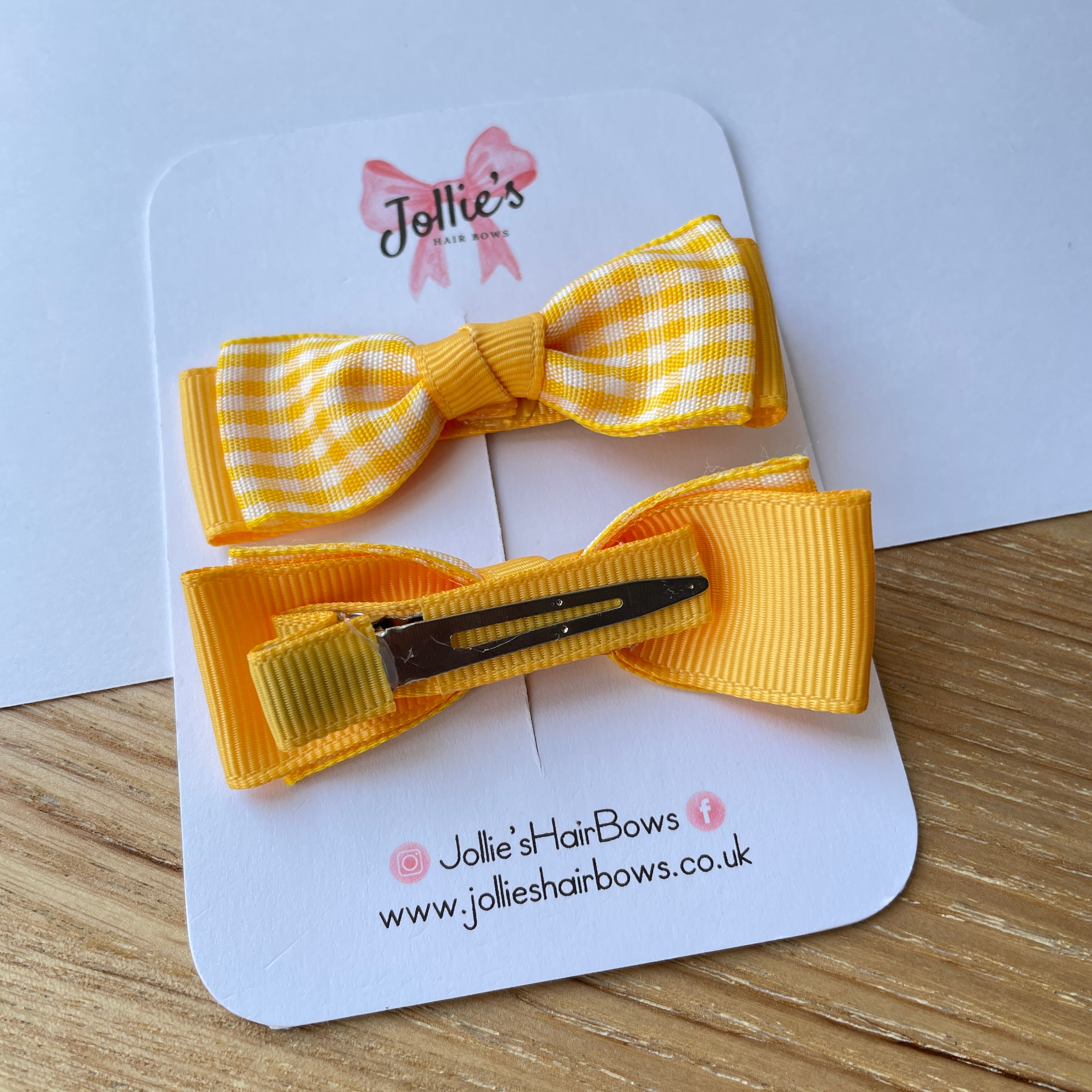 2.5" Yellow Gingham Bow Clip Set – Hair Bows for Girls (Pair)