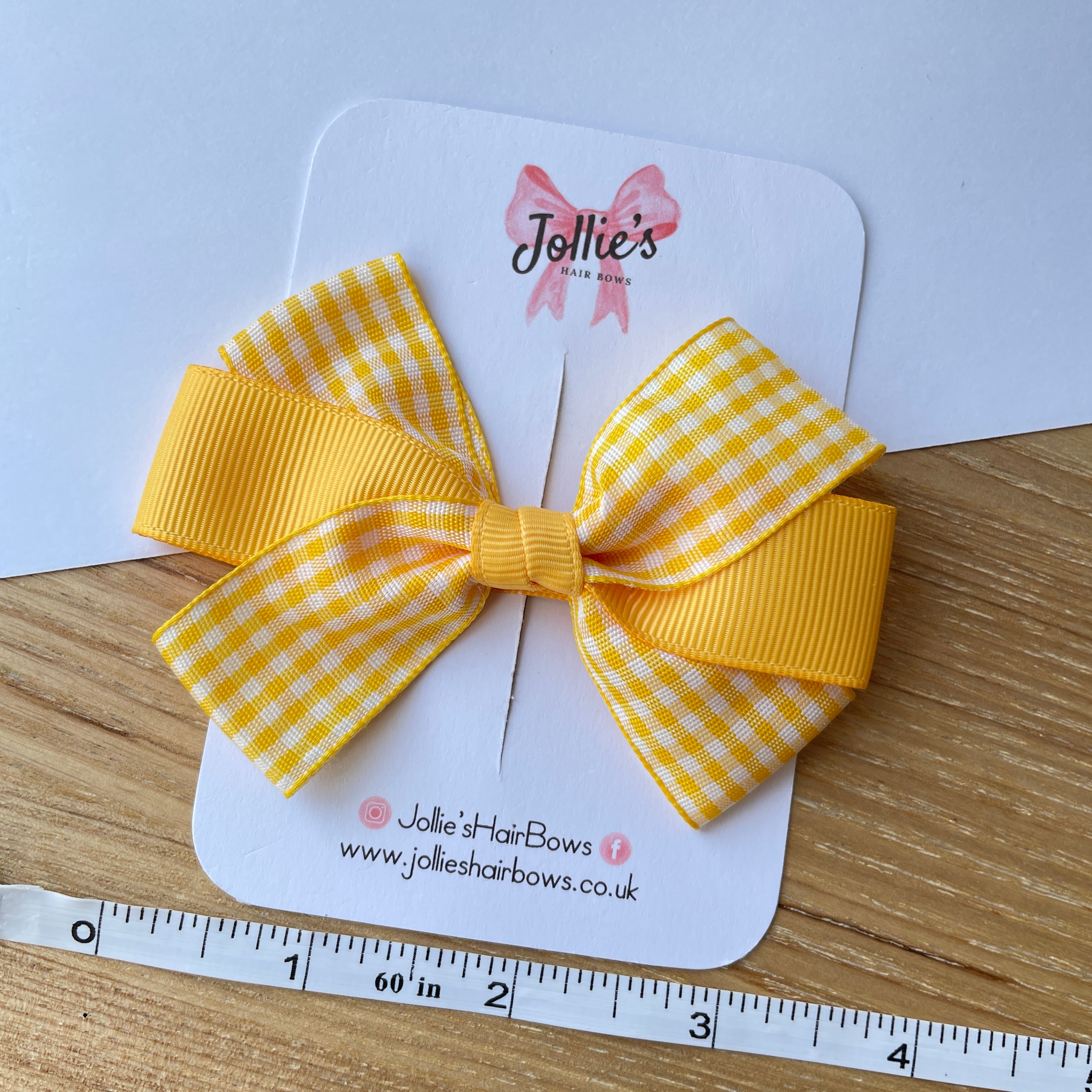 3.5" Yellow Gingham Hair Bow – Grosgrain with Lined Alligator Clip