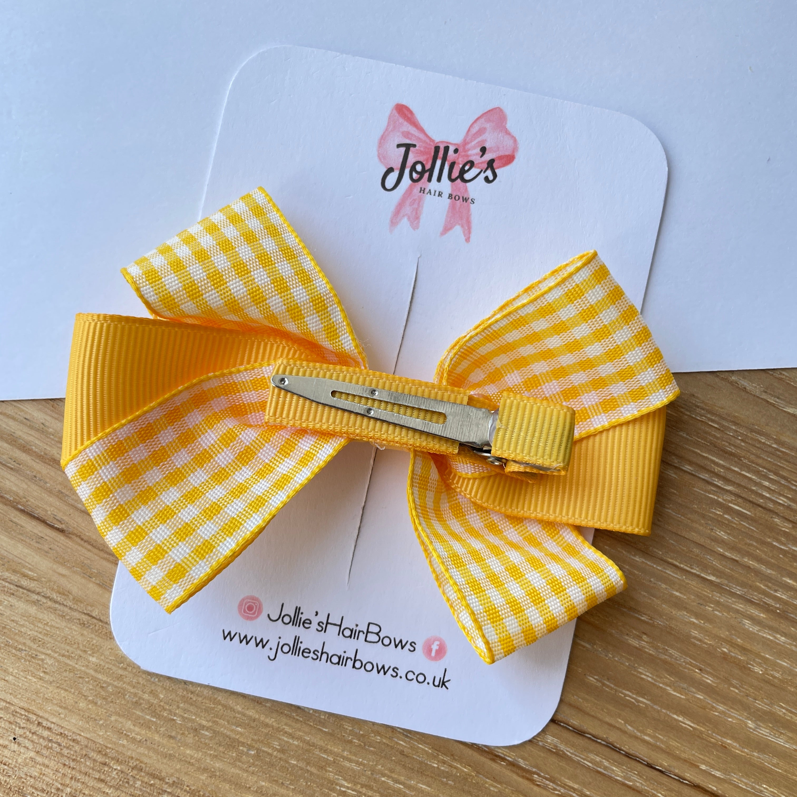 3.5" Yellow Gingham Hair Bow – Grosgrain with Lined Alligator Clip