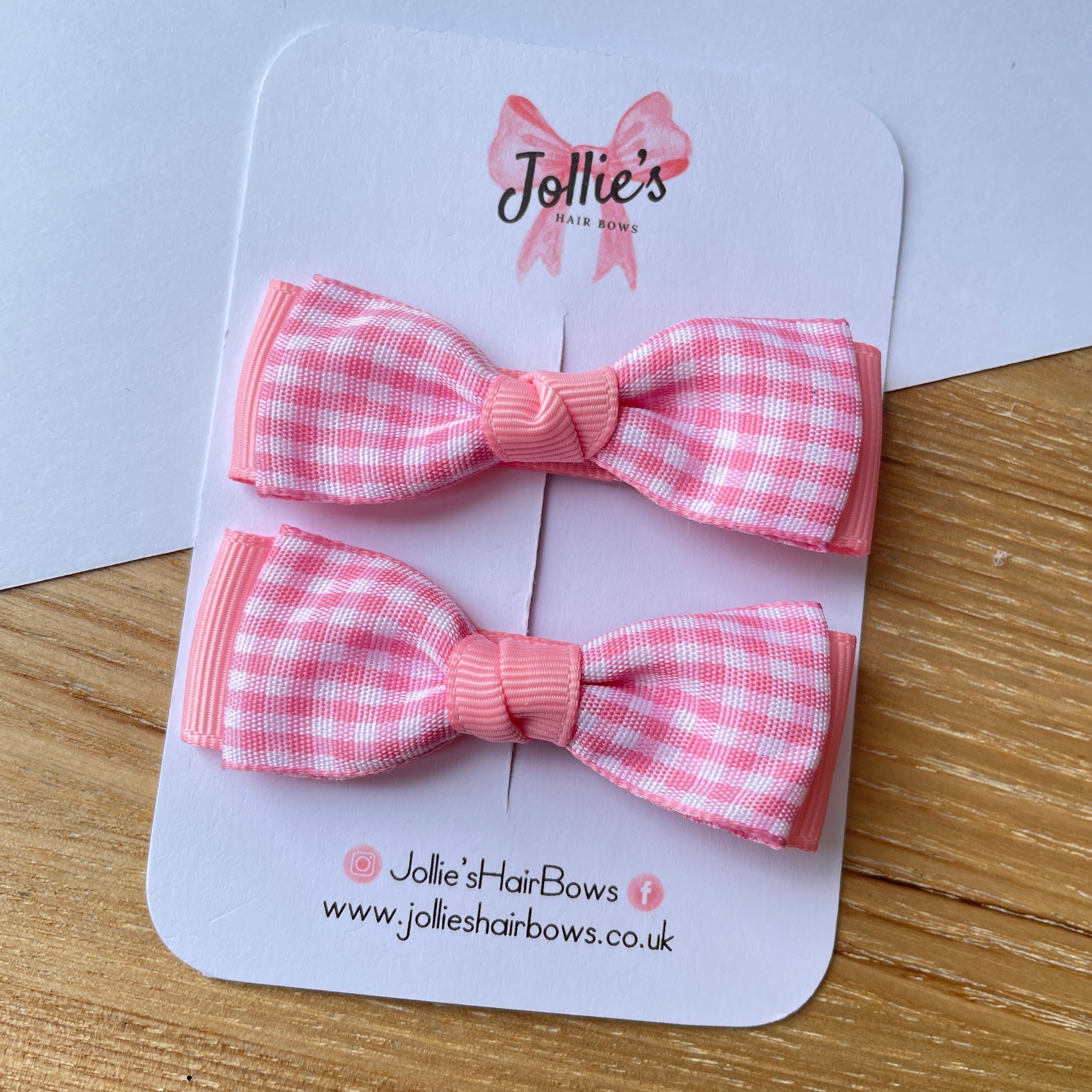 2.5" Pink Gingham Bow Clip Set – Hair Bows for Girls (Pair)