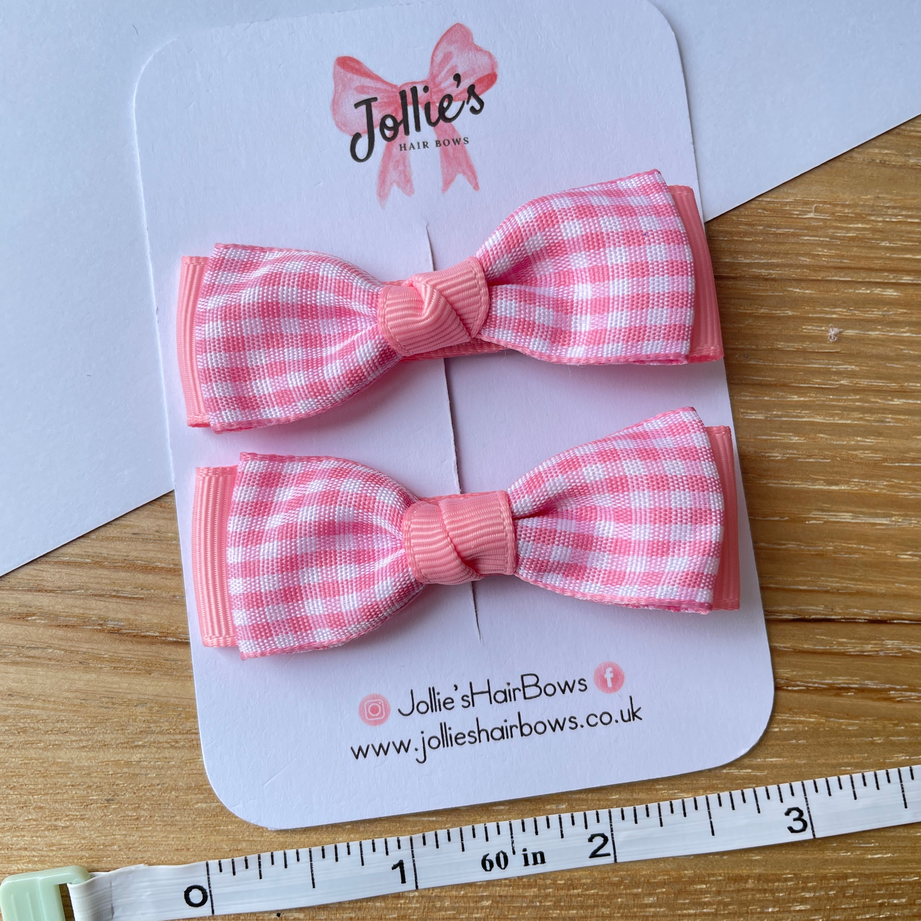 2.5" Pink Gingham Bow Clip Set – Hair Bows for Girls (Pair)