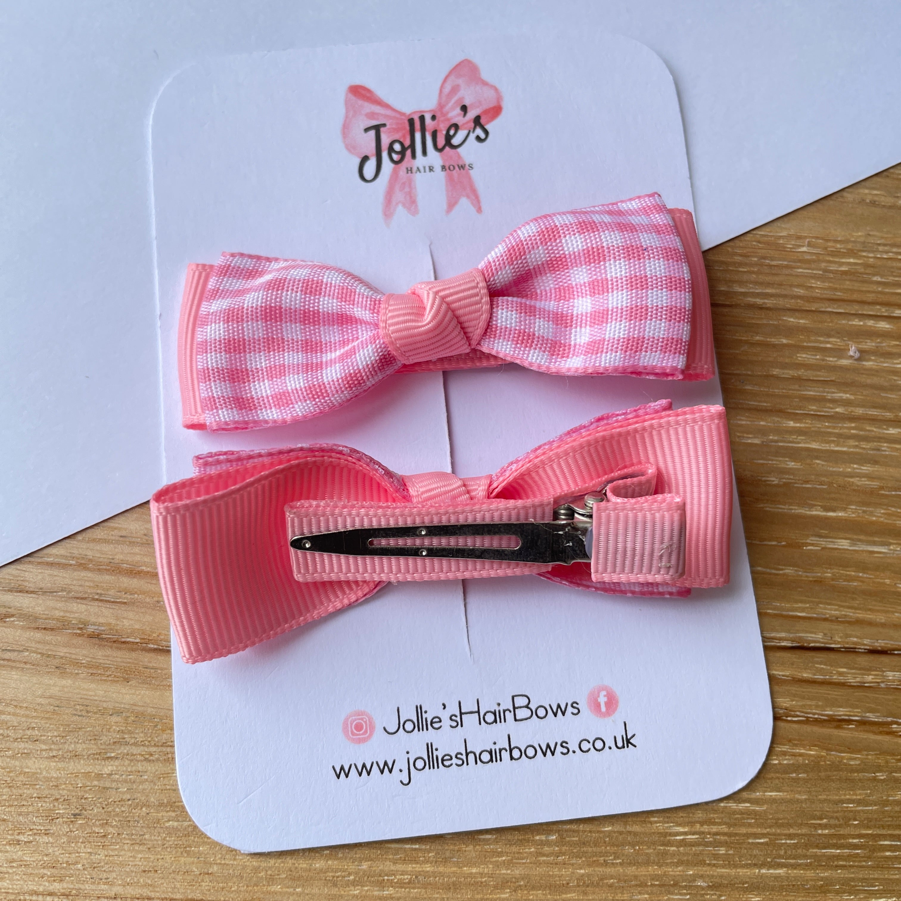 2.5" Pink Gingham Bow Clip Set – Hair Bows for Girls (Pair)