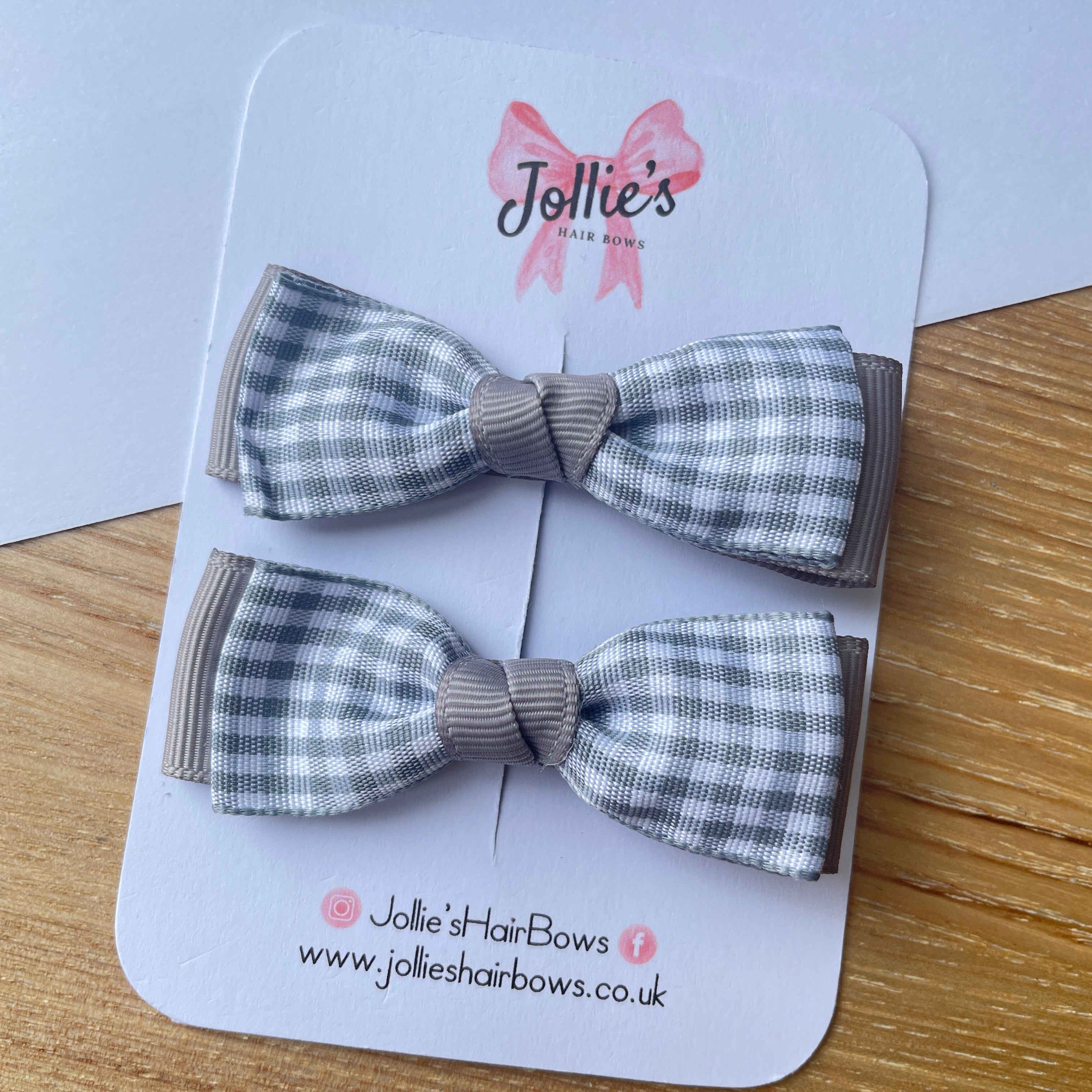 2.5" Silver Gingham Bow Clip Set – Hair Bows for Girls (Pair)