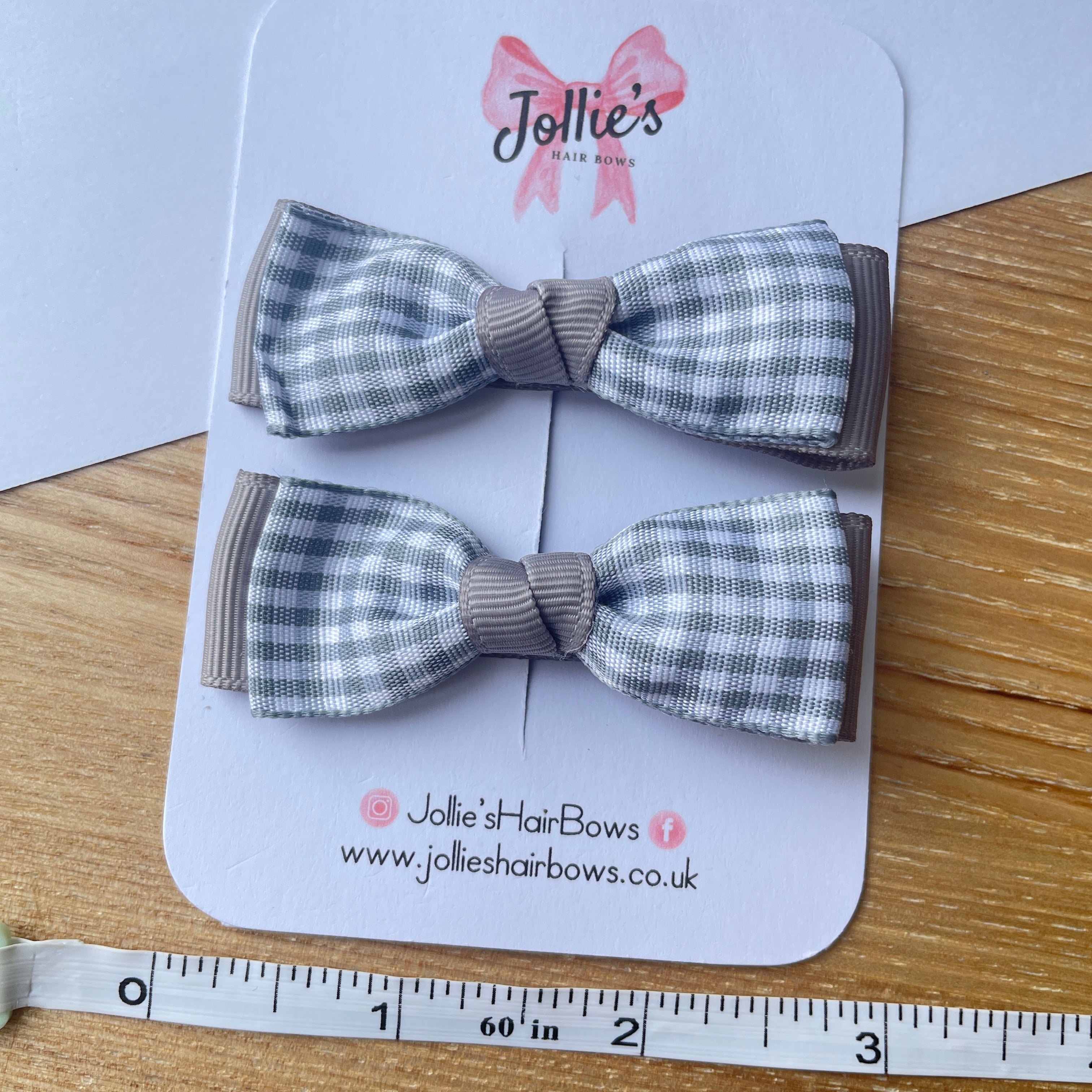 2.5" Silver Gingham Bow Clip Set – Hair Bows for Girls (Pair)