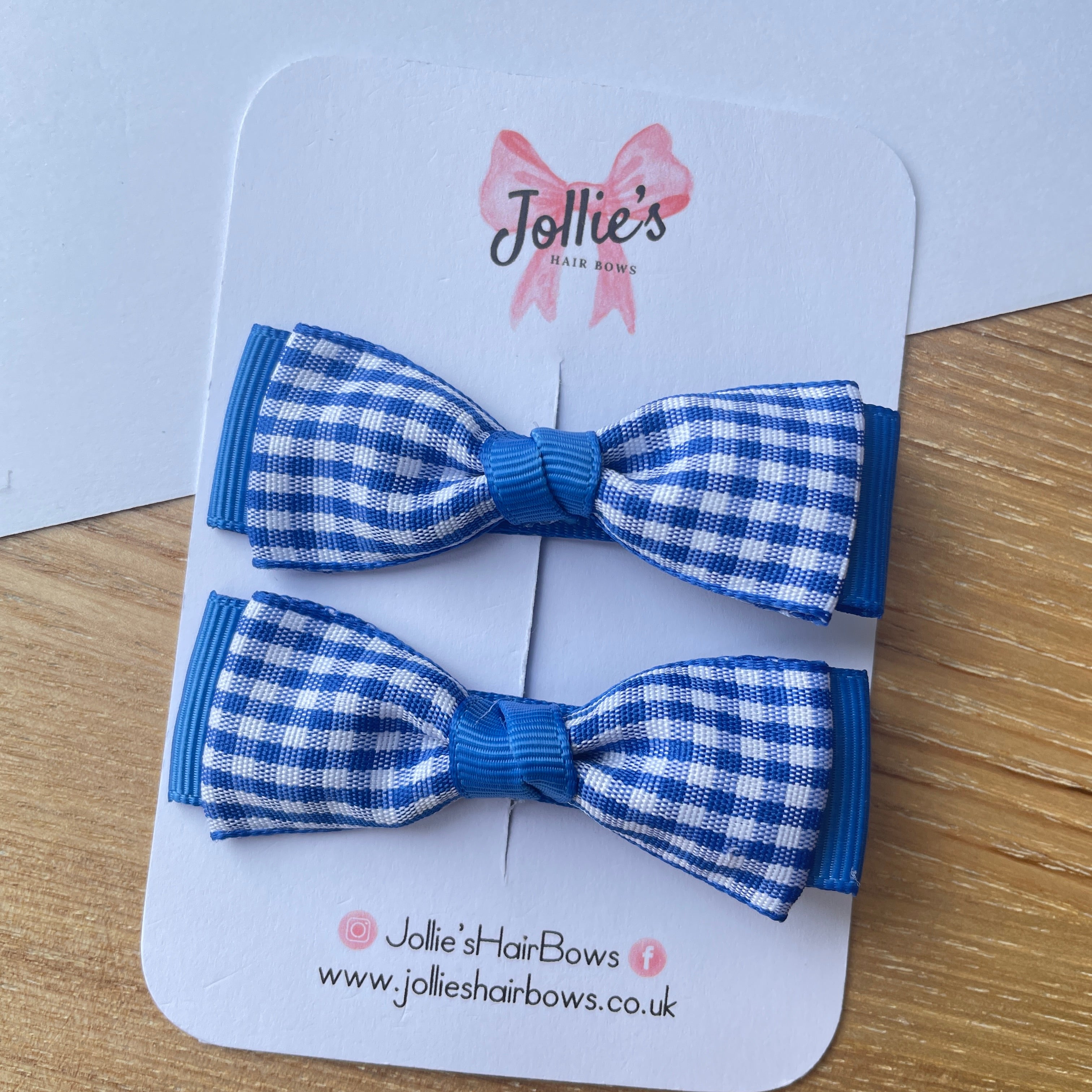 2.5" Royal Blue Gingham Bow Clip Set – Hair Bows for Girls (Pair)