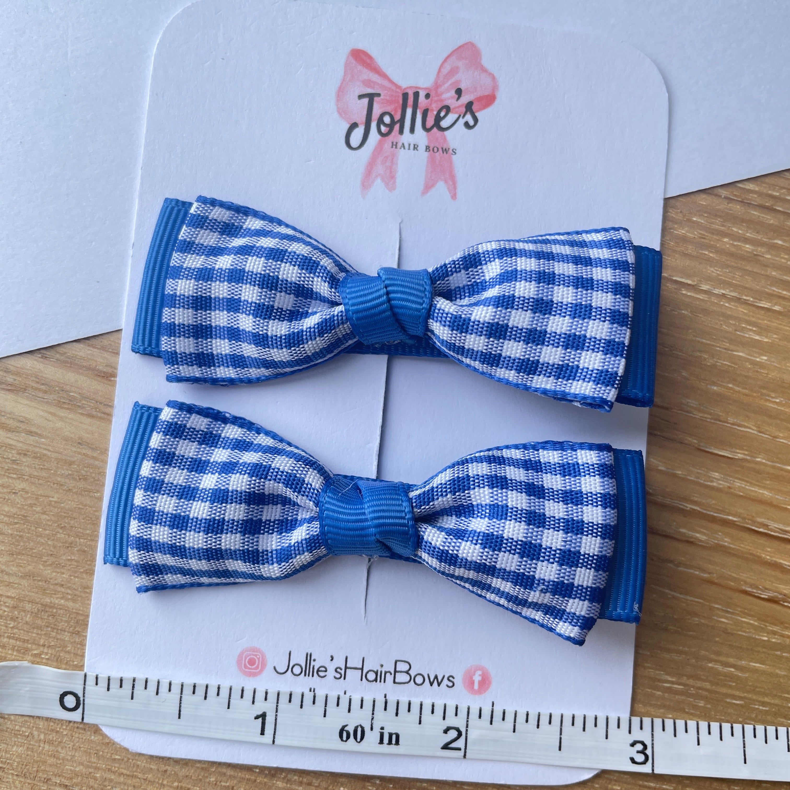 2.5" Royal Blue Gingham Bow Clip Set – Hair Bows for Girls (Pair)