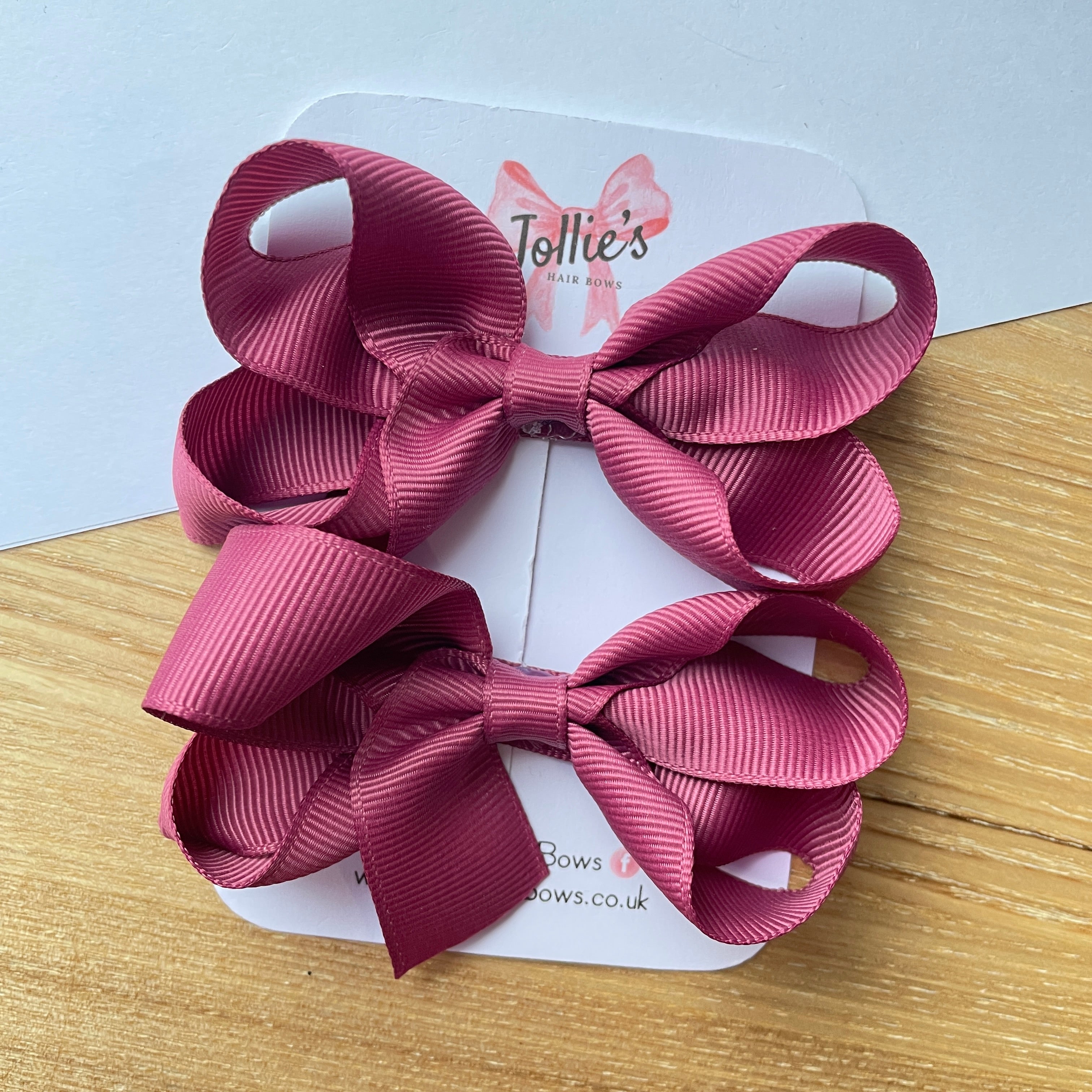 3" Victorian Rose Twisted Hair Bow Pair – Grosgrain Ribbon Clips for Girls