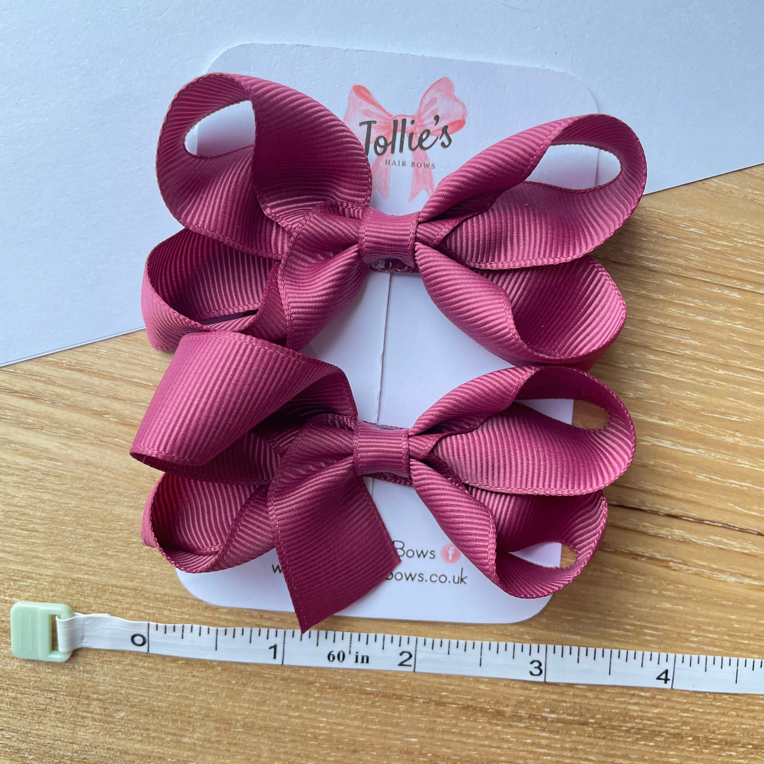 3" Victorian Rose Twisted Hair Bow Pair – Grosgrain Ribbon Clips for Girls