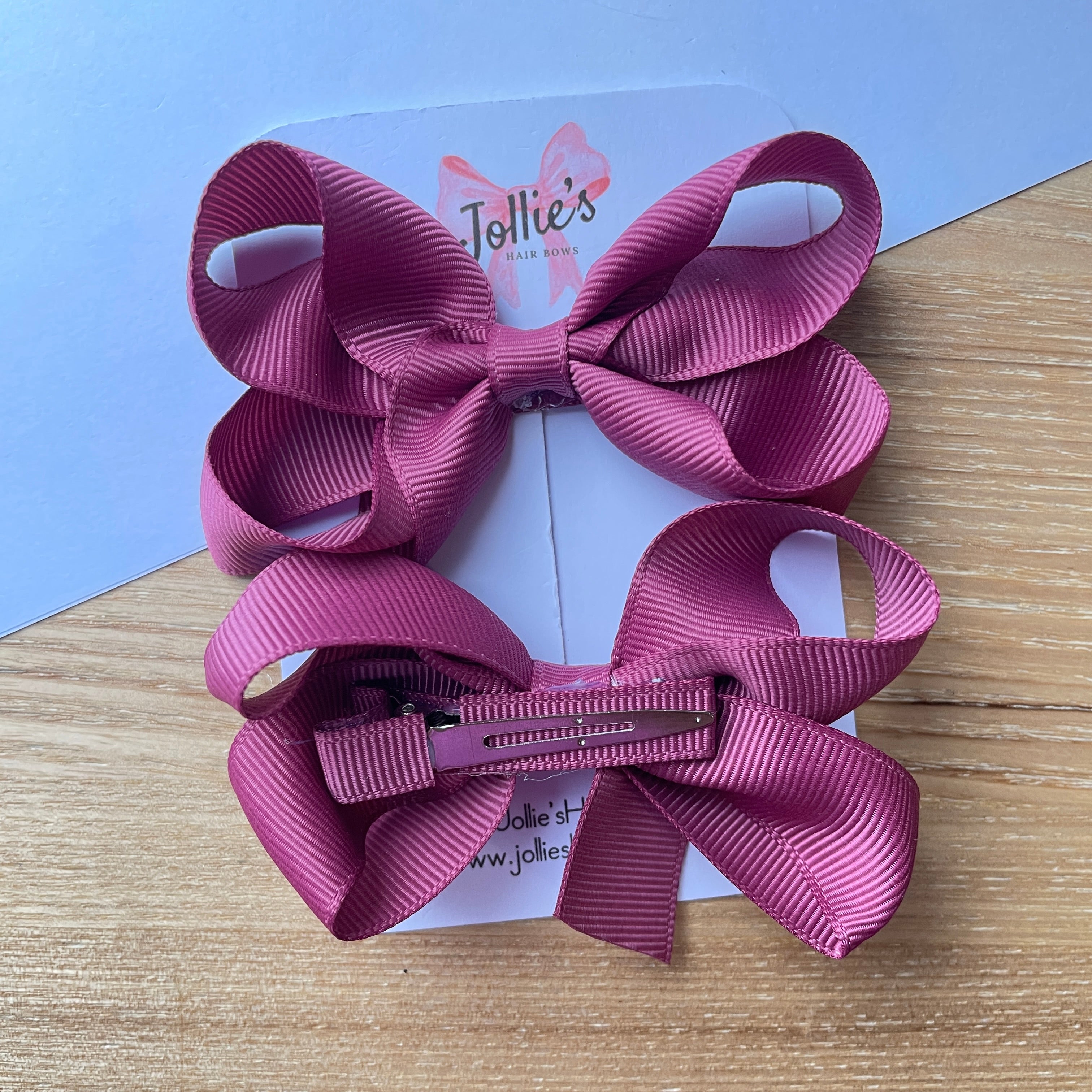 3" Victorian Rose Twisted Hair Bow Pair – Grosgrain Ribbon Clips for Girls