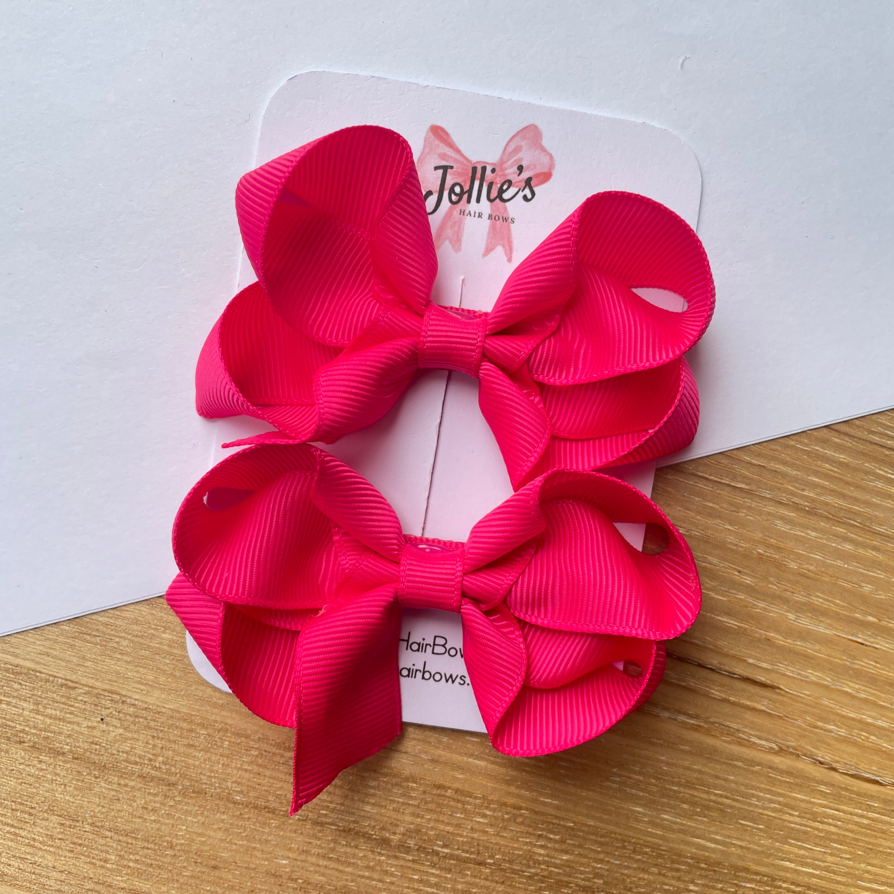 3" Shocking Pink Twisted Hair Bow Pair – Grosgrain Ribbon Clips for Girls