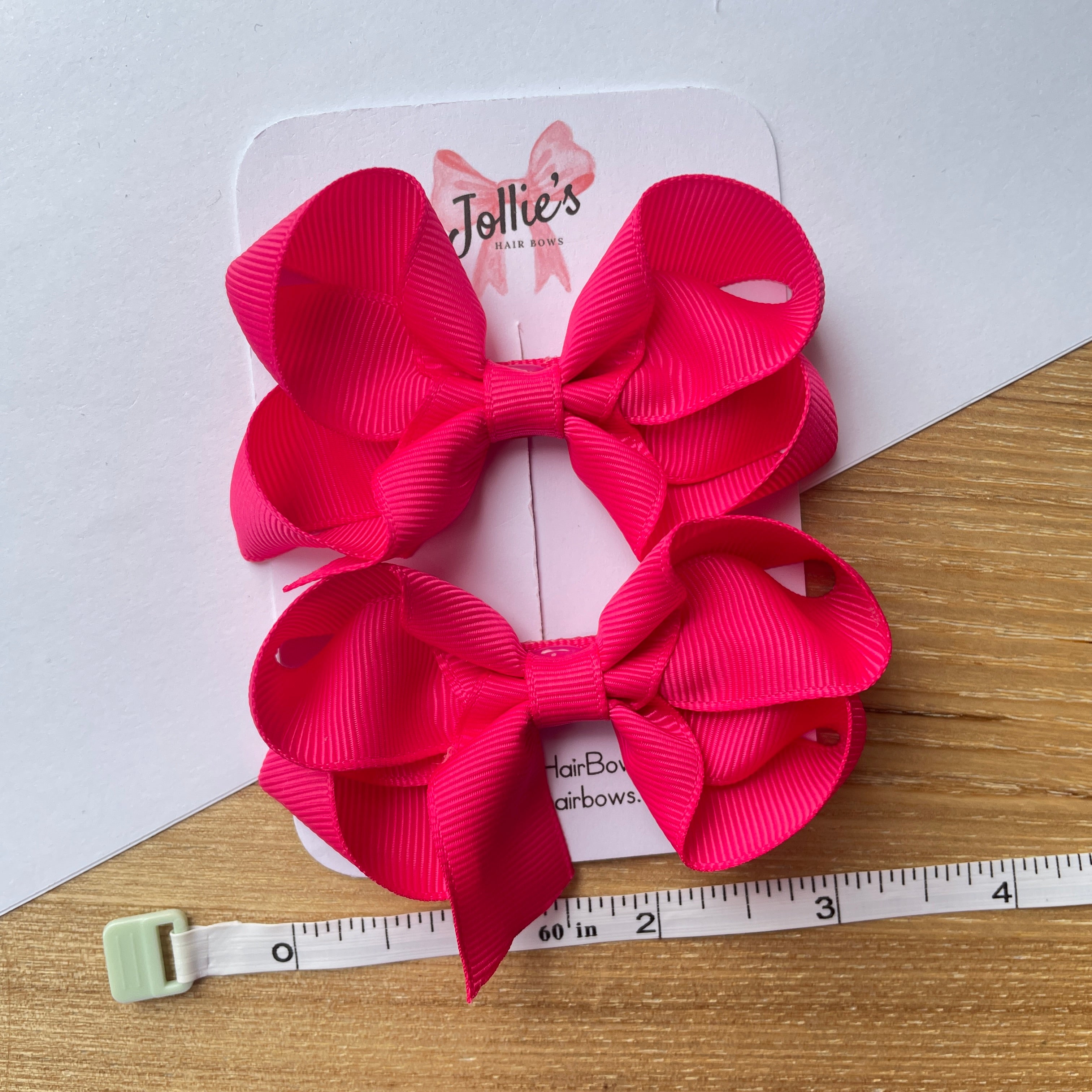 3" Shocking Pink Twisted Hair Bow Pair – Grosgrain Ribbon Clips for Girls