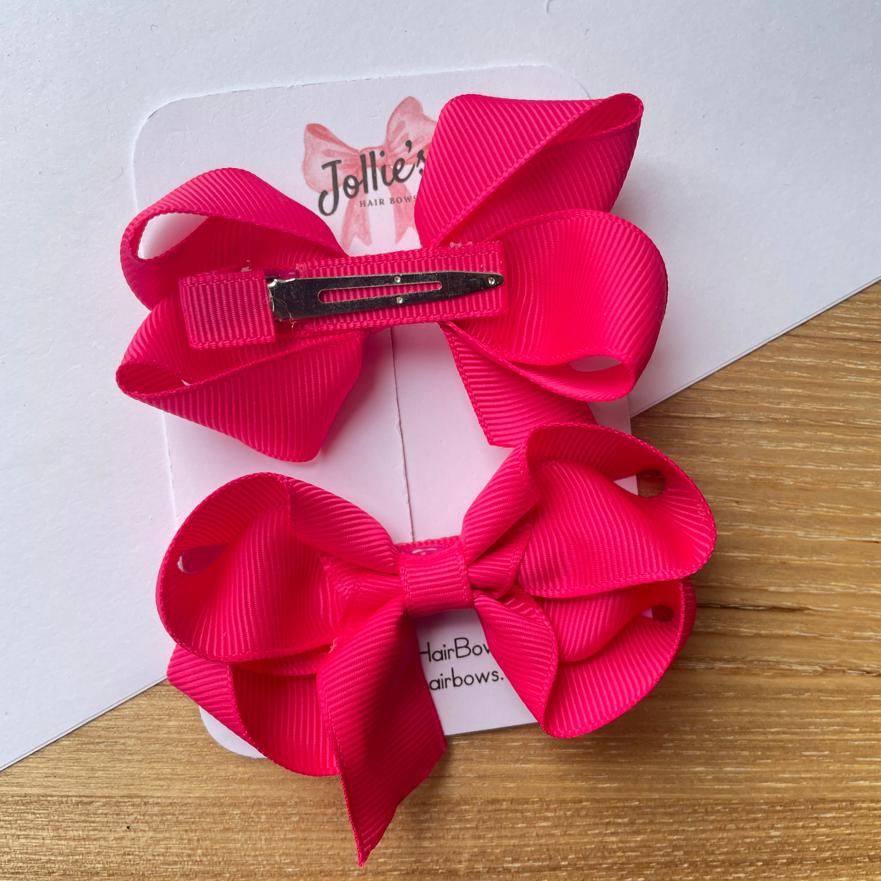 3" Shocking Pink Twisted Hair Bow Pair – Grosgrain Ribbon Clips for Girls
