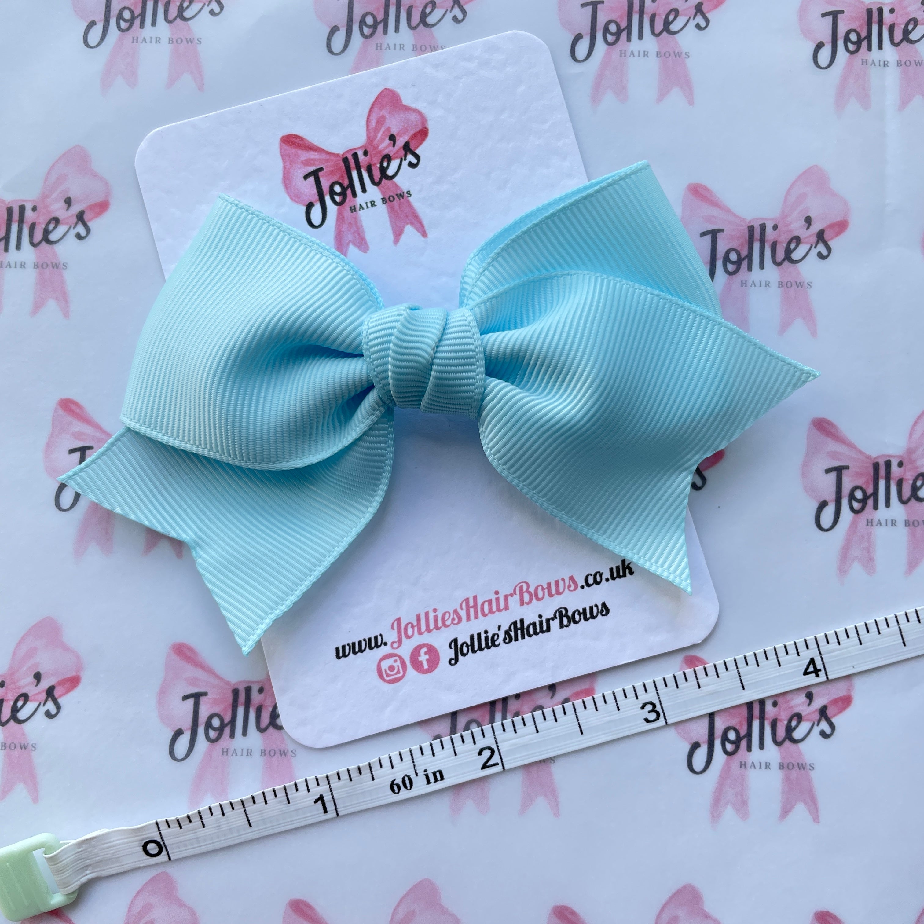 4" Light Blue Classic Hair Bow – Grosgrain Ribbon with Lined Alligator Clip