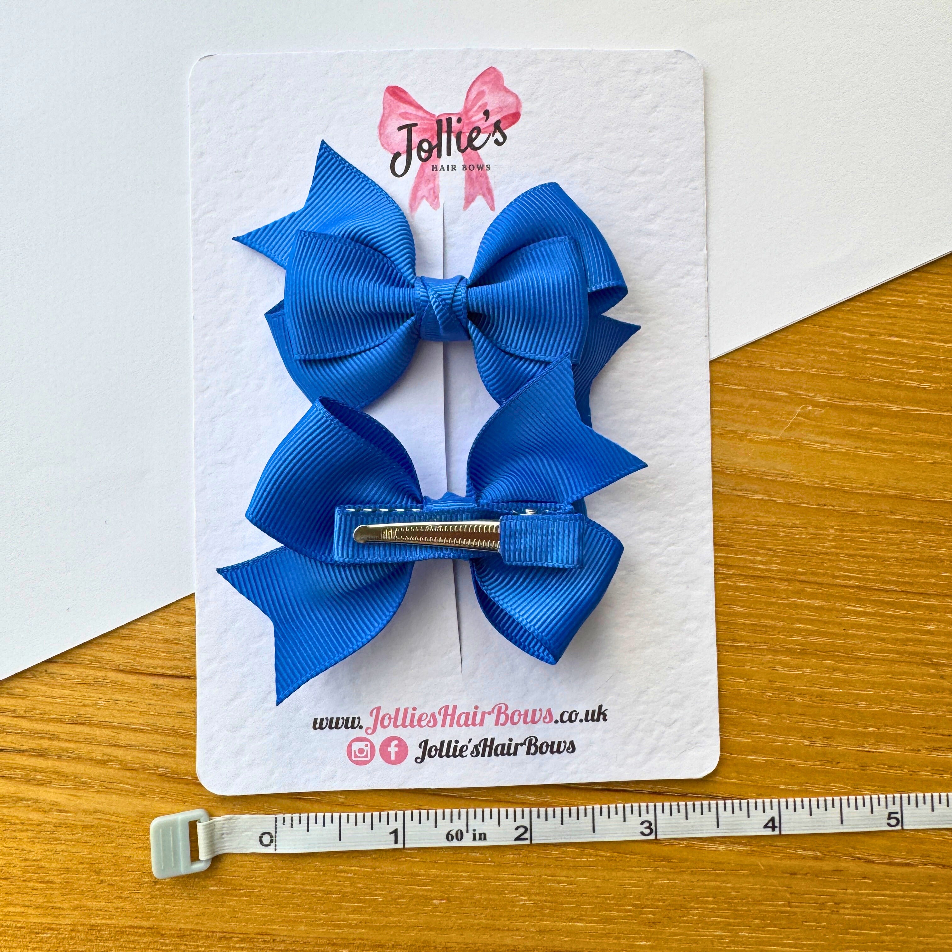 3" Royal Blue Tail-End Hair Bow Pair – Grosgrain Ribbon Clips with Teeth