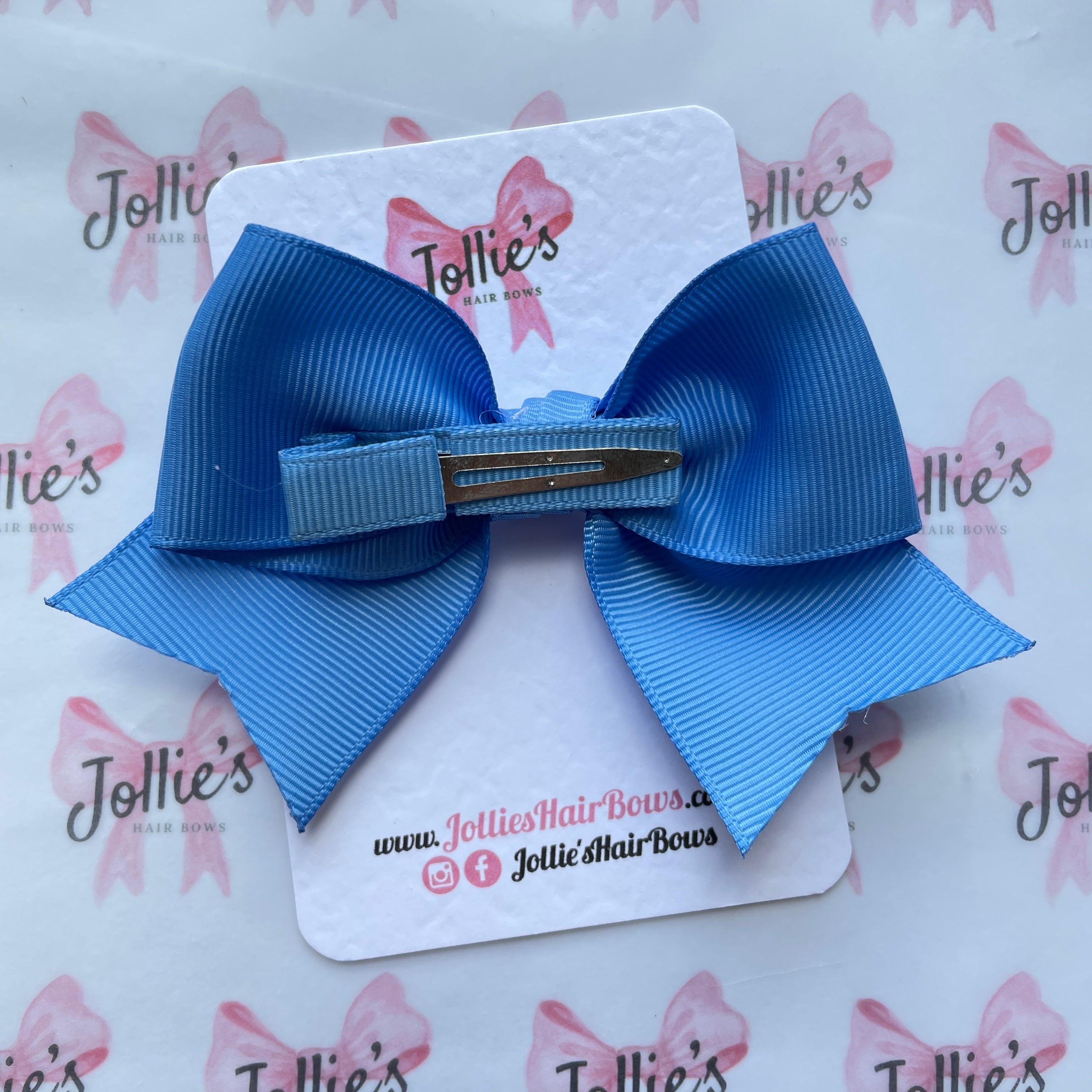 4" Capri Blue Classic Hair Bow – Grosgrain Ribbon with Lined Alligator Clip