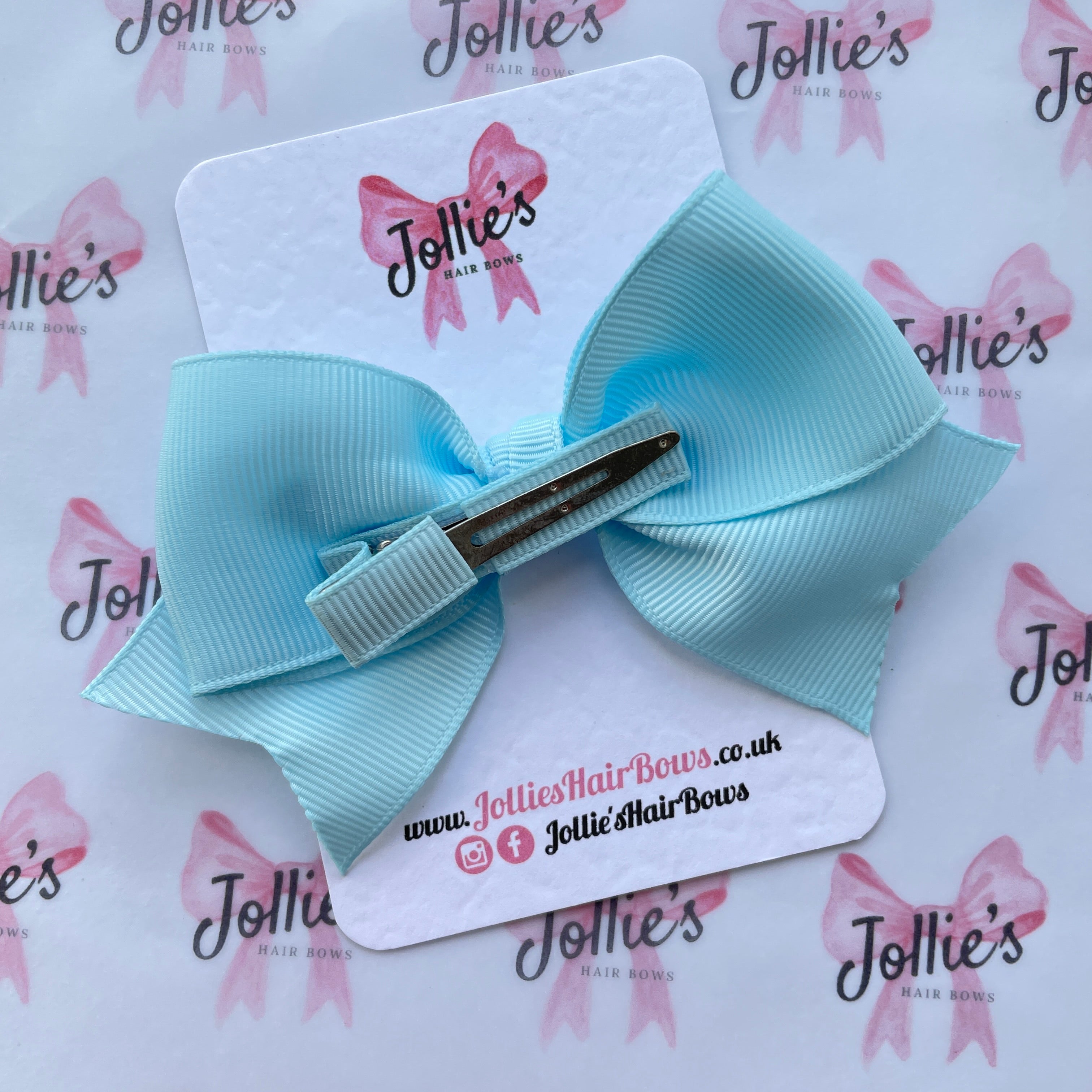 4" Light Blue Classic Hair Bow – Grosgrain Ribbon with Lined Alligator Clip