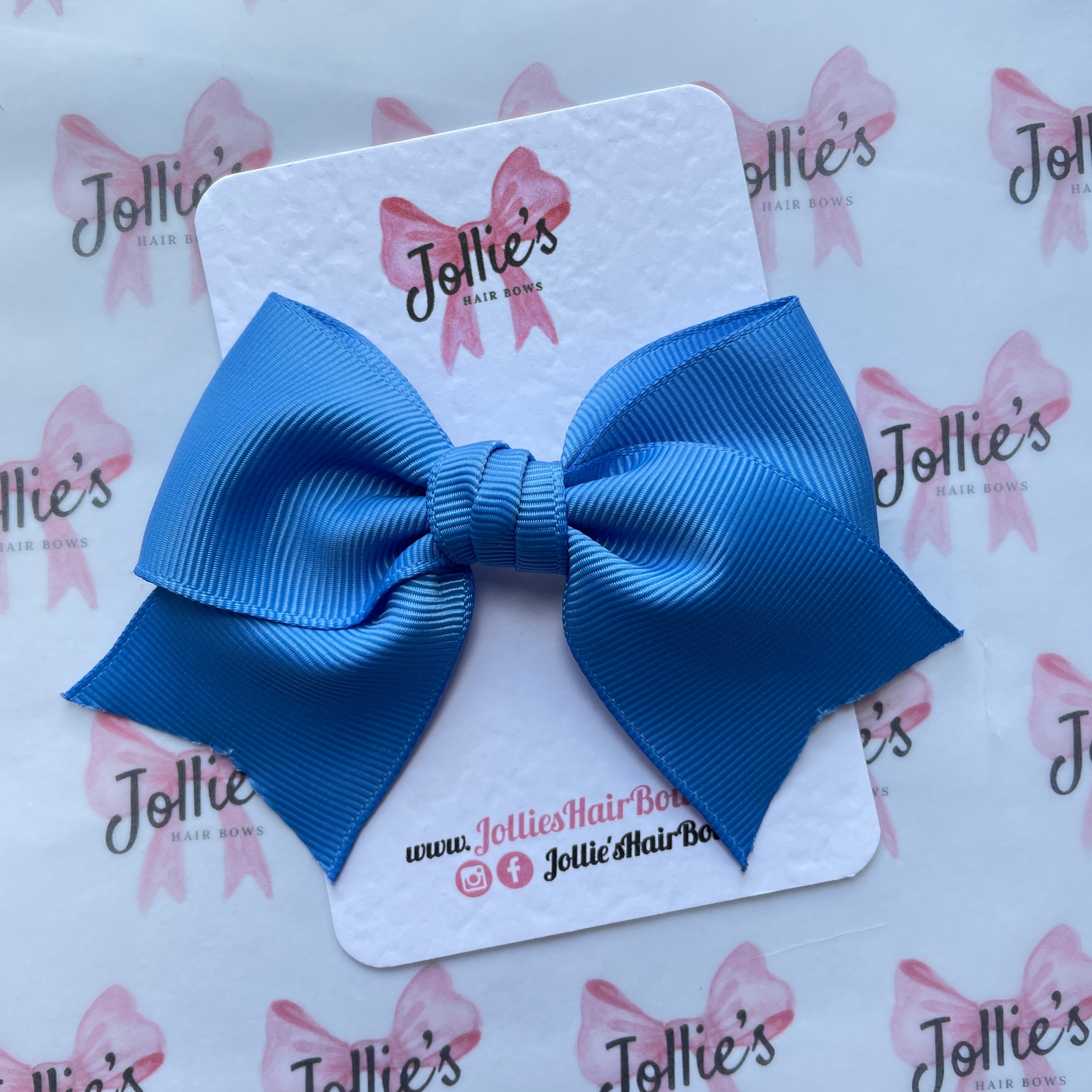 4" Capri Blue Classic Hair Bow – Grosgrain Ribbon with Lined Alligator Clip