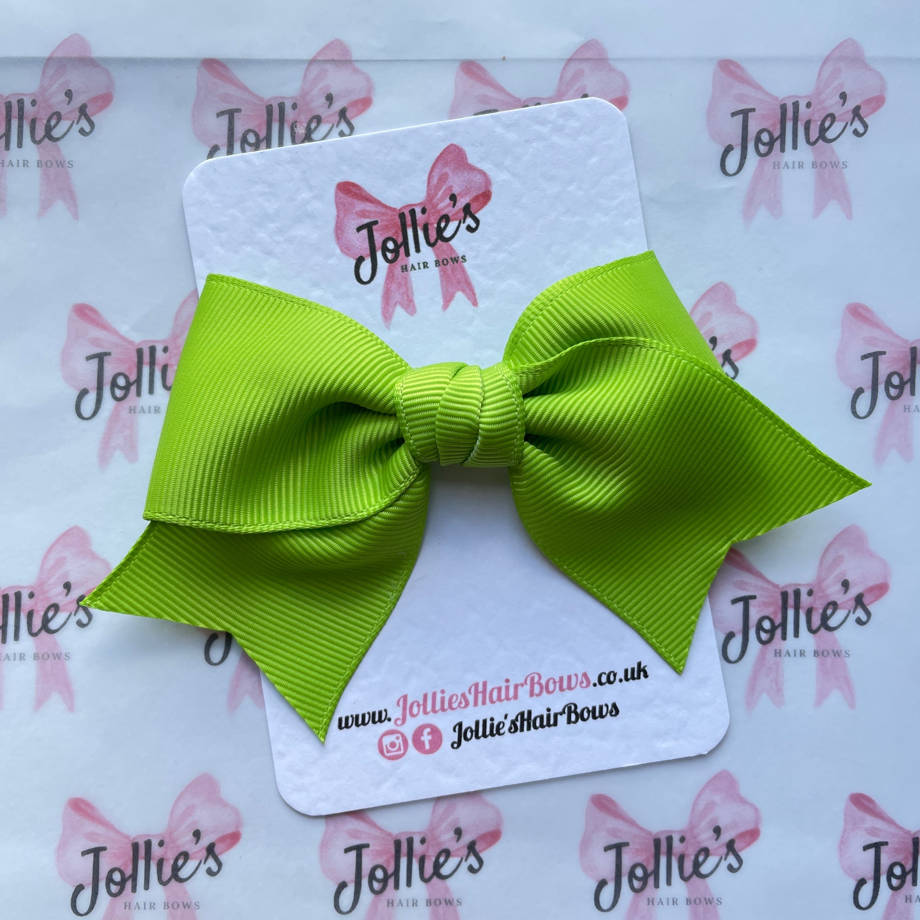 4" Apple Green Classic Hair Bow – Grosgrain Ribbon with Lined Alligator Clip