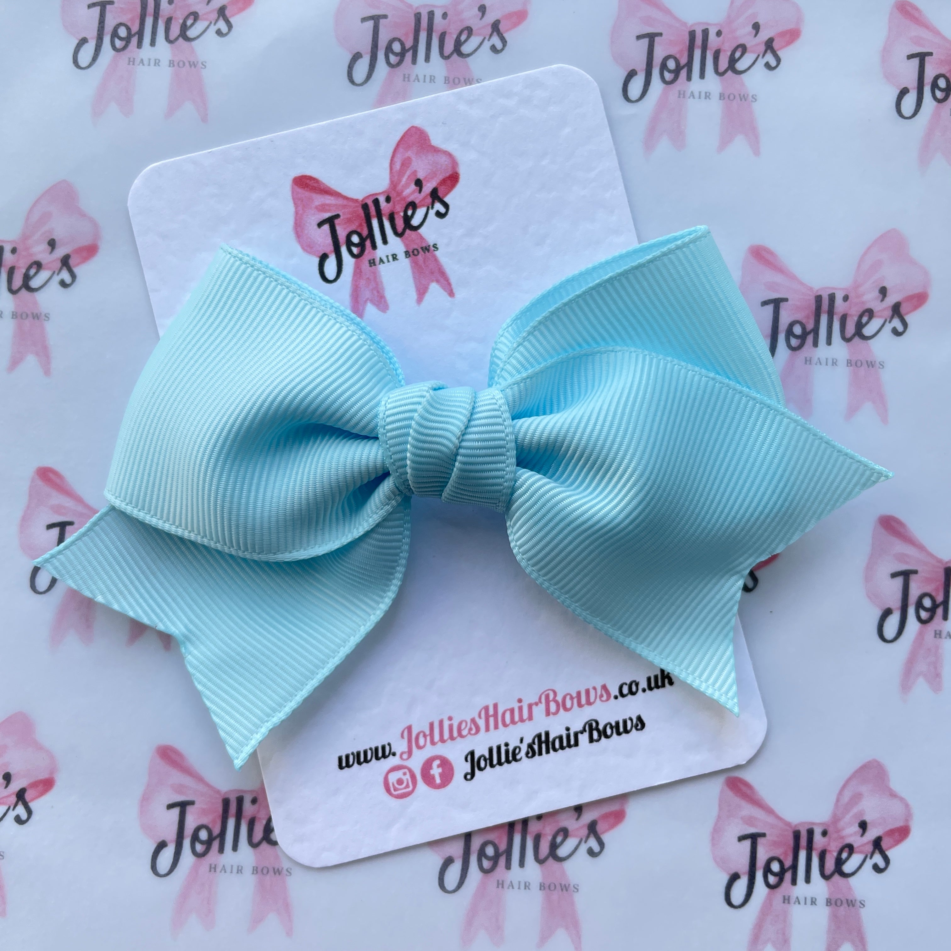 4" Light Blue Classic Hair Bow – Grosgrain Ribbon with Lined Alligator Clip