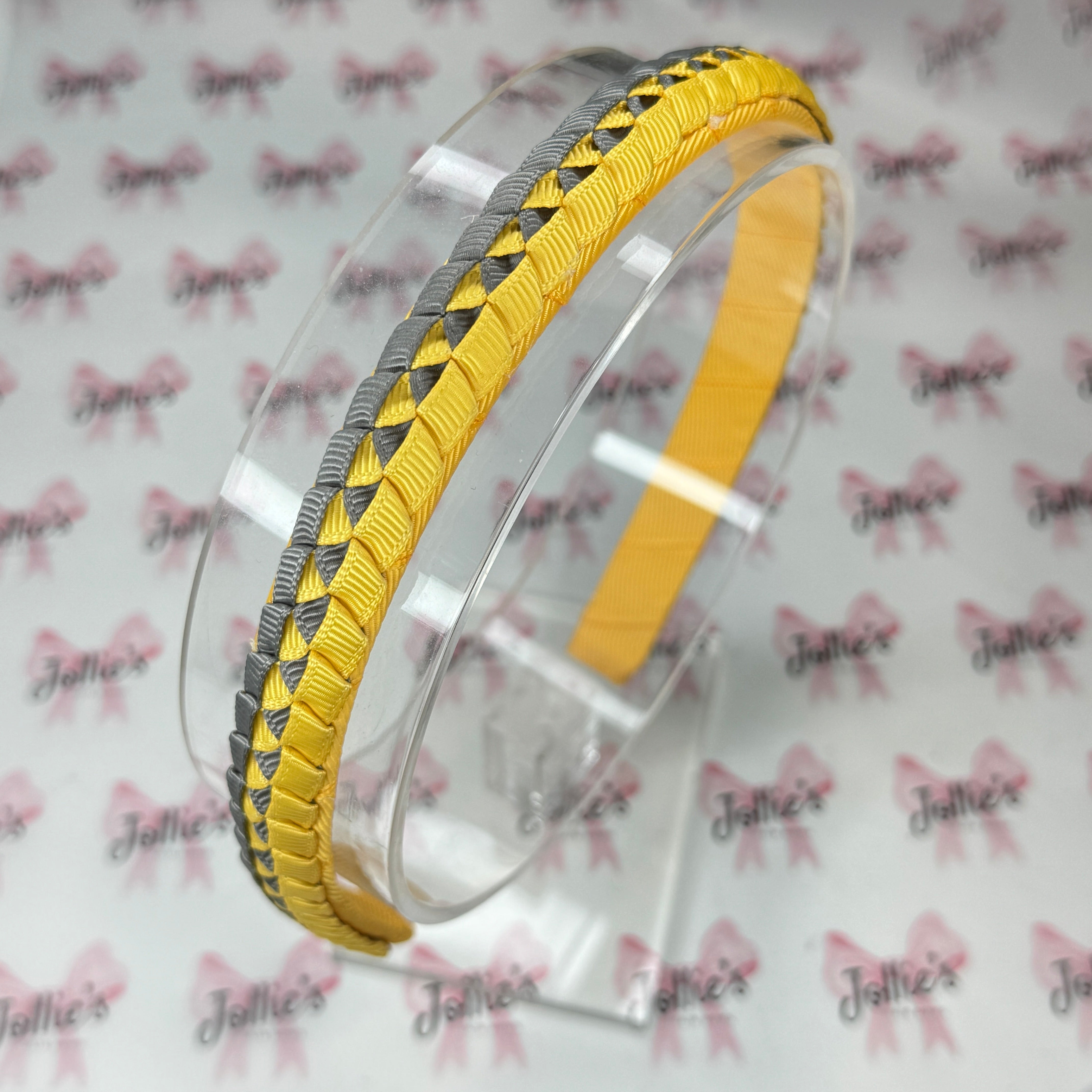 Metal Grey & Yellow Gold Woven Grosgrain Headband – Girls’ School & Everyday Hair Accessory