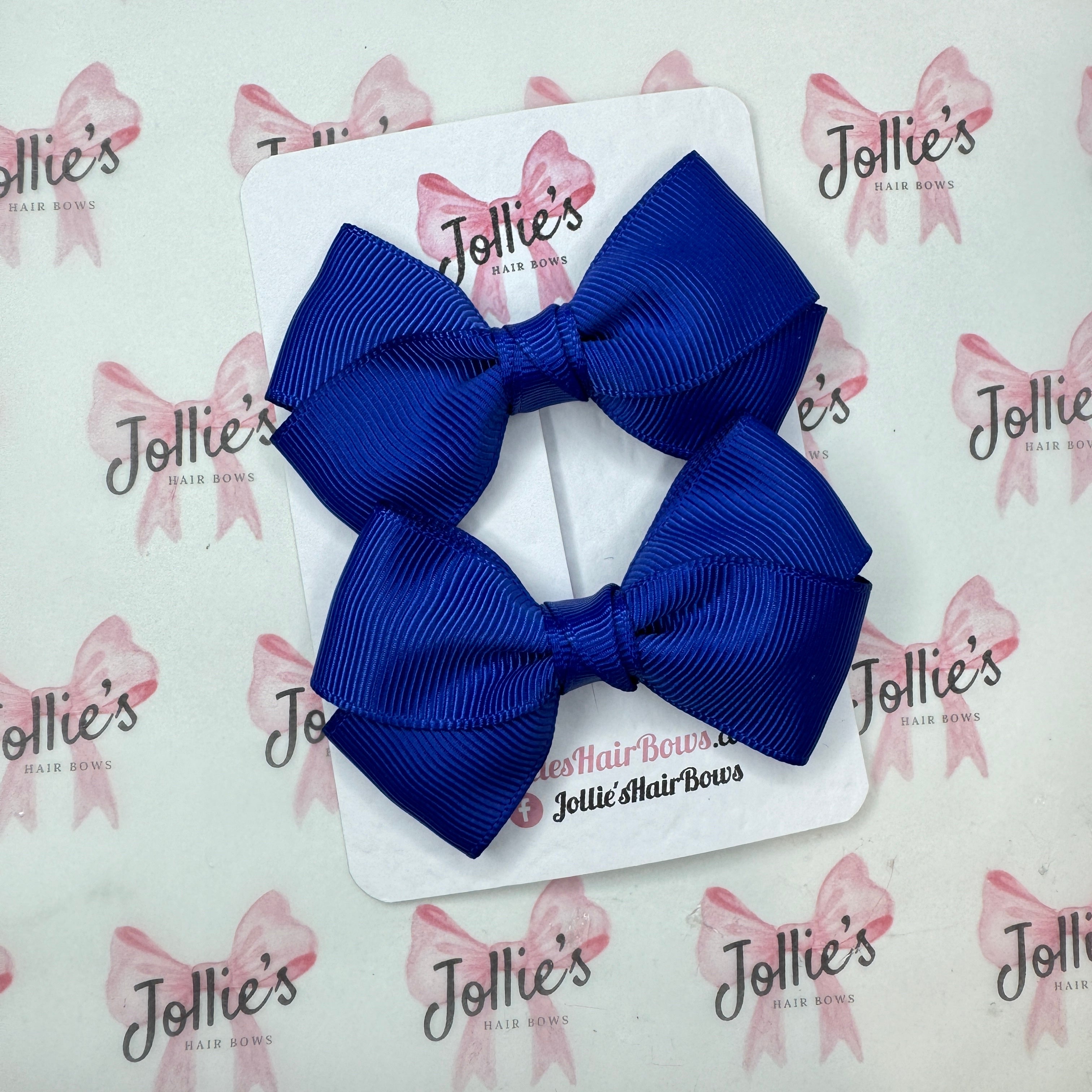 3" Cobalt Twisty Hair Bow Pair - Grosgrain Ribbon Clips with Teeth