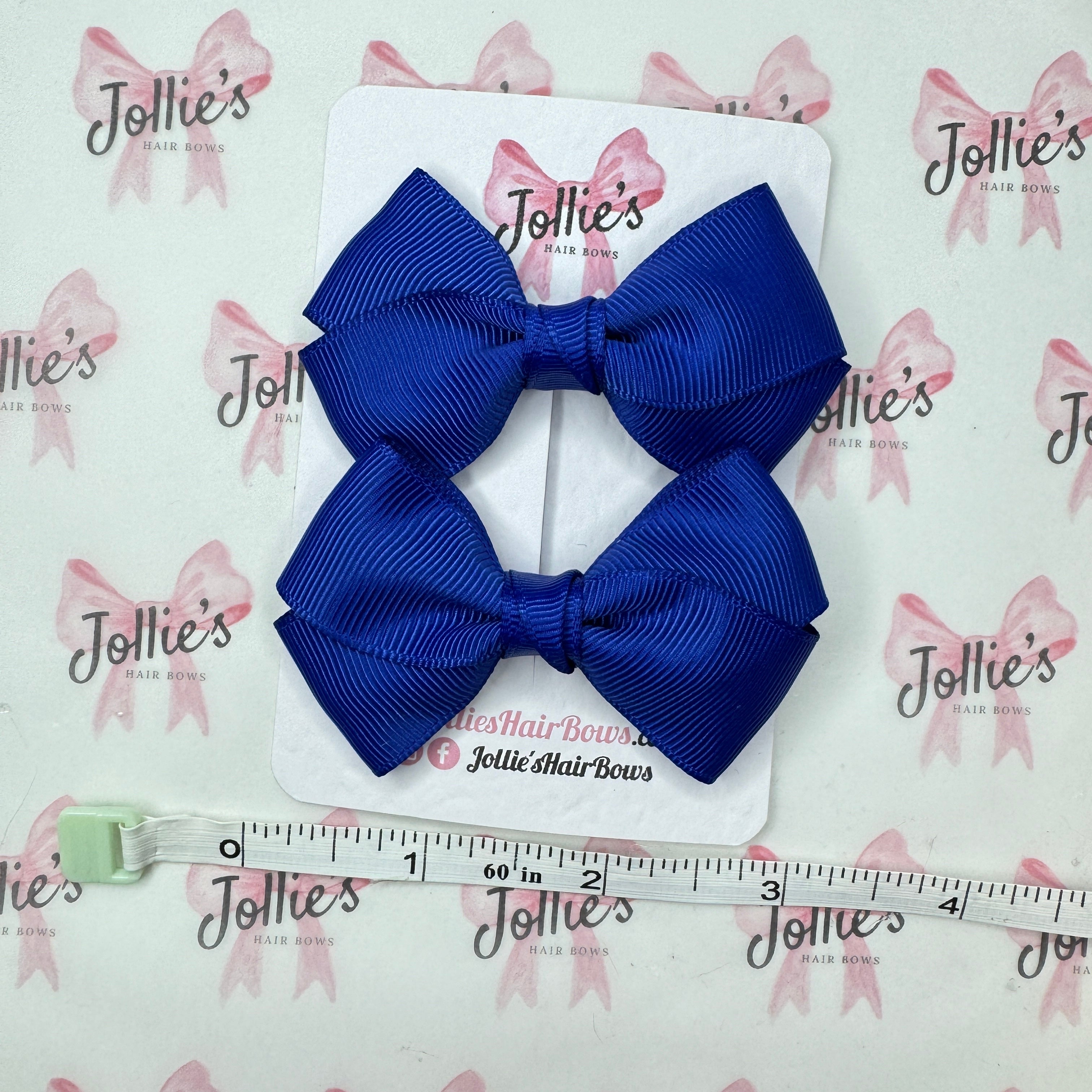 3" Cobalt Twisty Hair Bow Pair - Grosgrain Ribbon Clips with Teeth