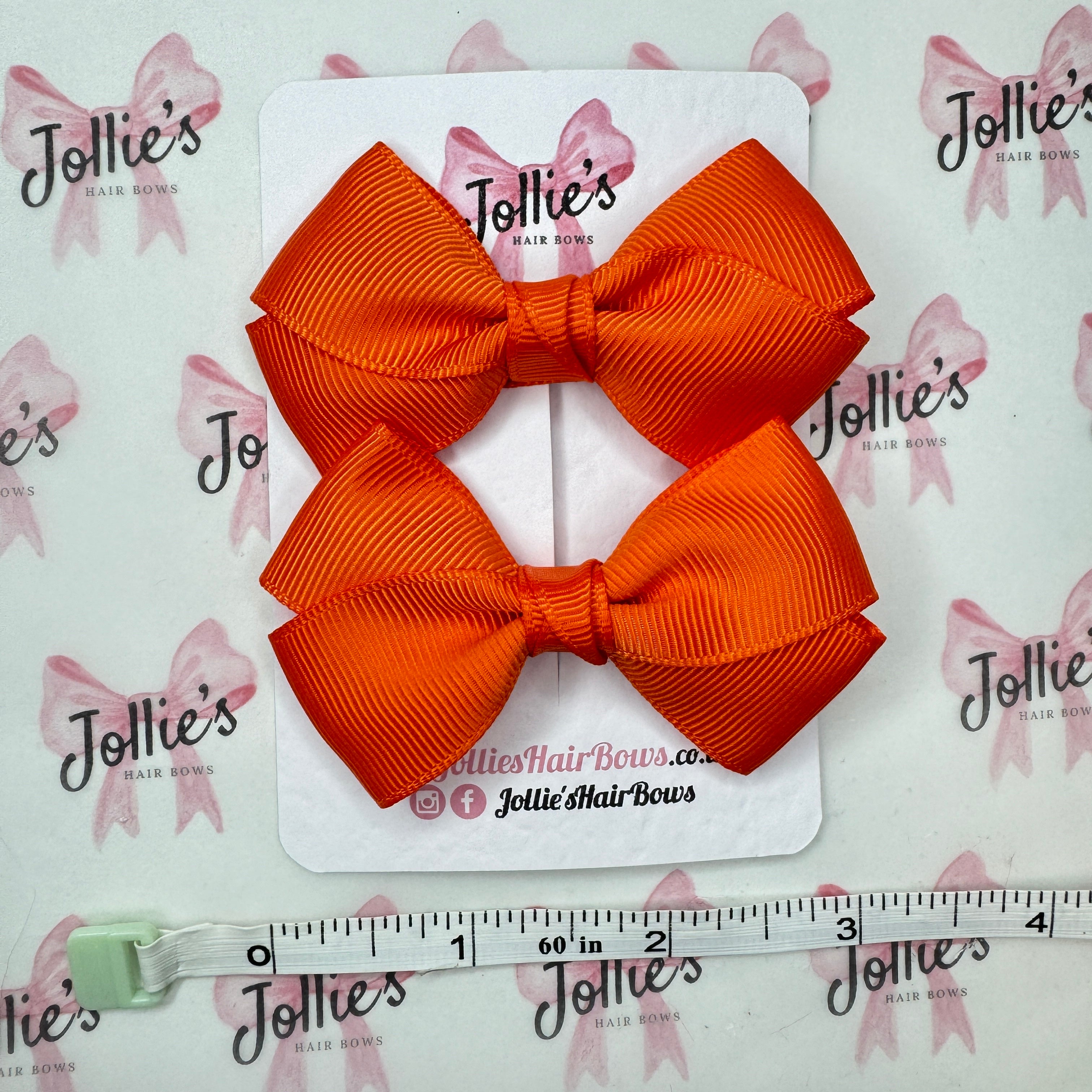 3" Russet Orange Twisty Hair Bow Pair - Grosgrain Ribbon Clips with Teeth