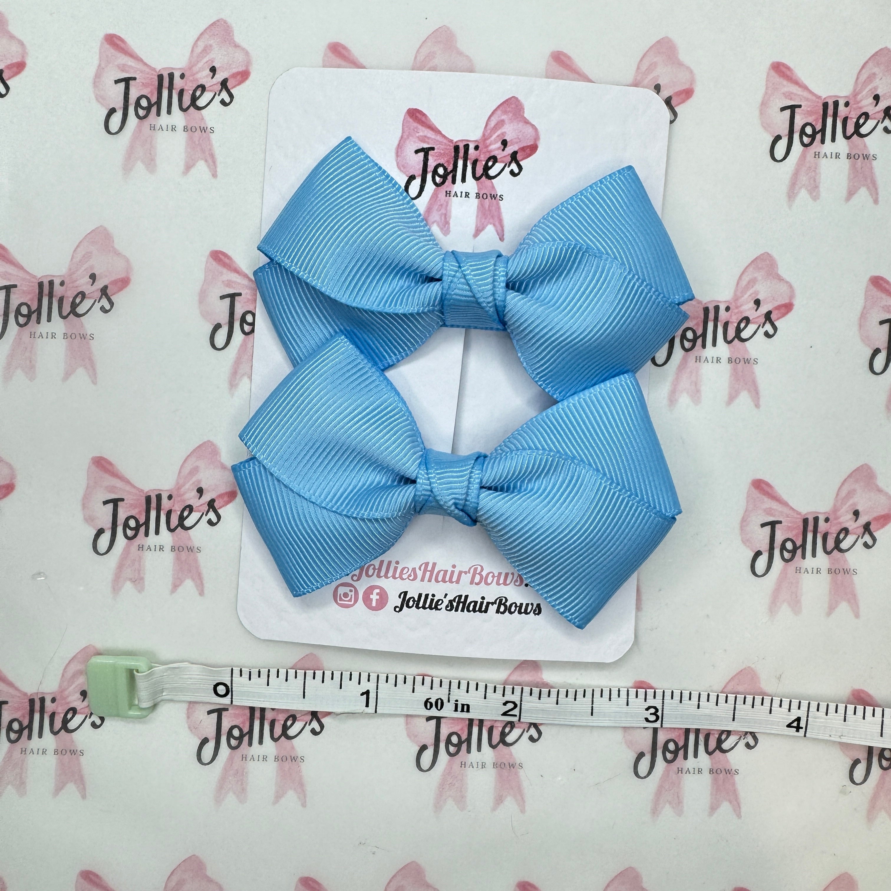 3" Blue Mist Twisty Hair Bow Pair – Grosgrain Ribbon Clips with Teeth
