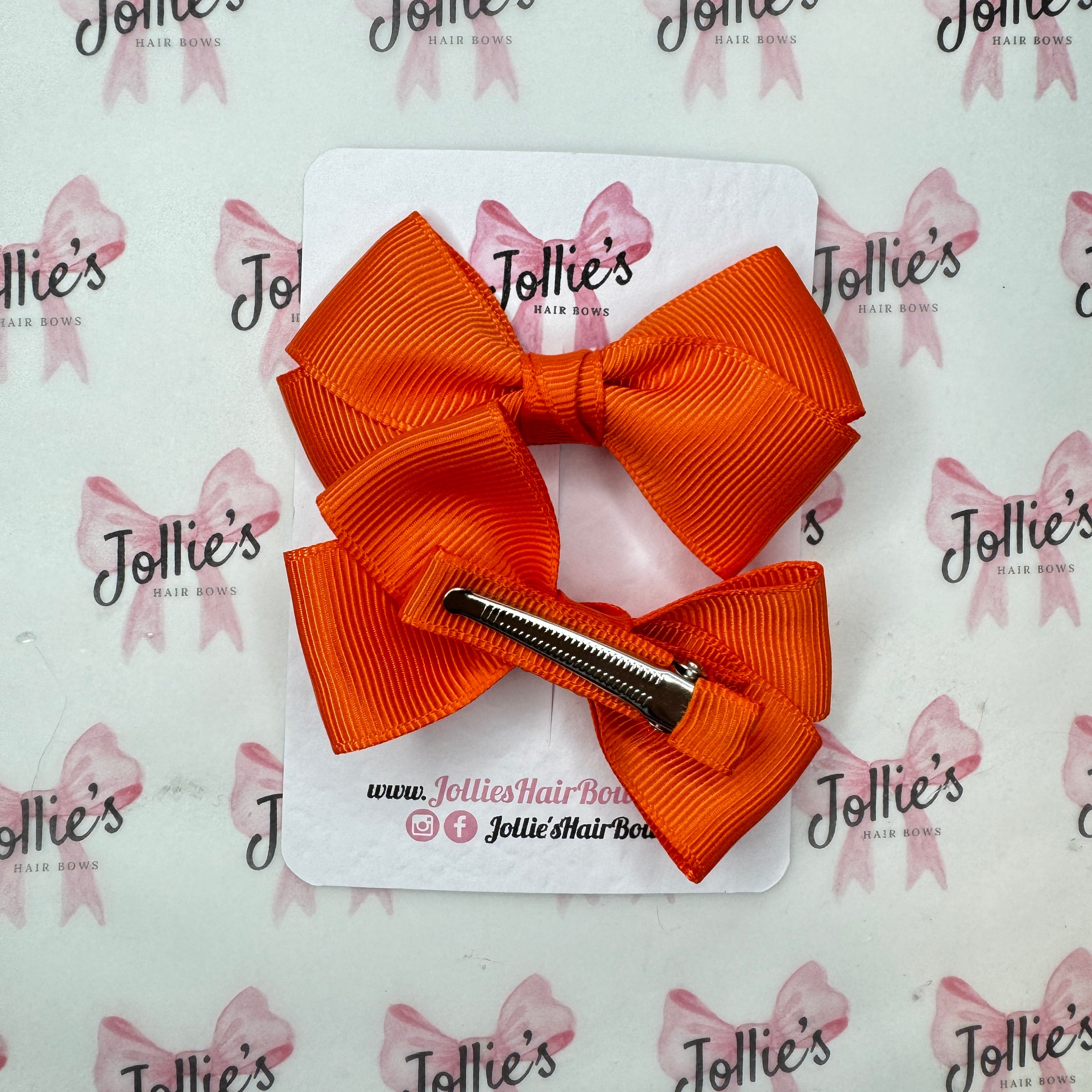 3" Russet Orange Twisty Hair Bow Pair - Grosgrain Ribbon Clips with Teeth