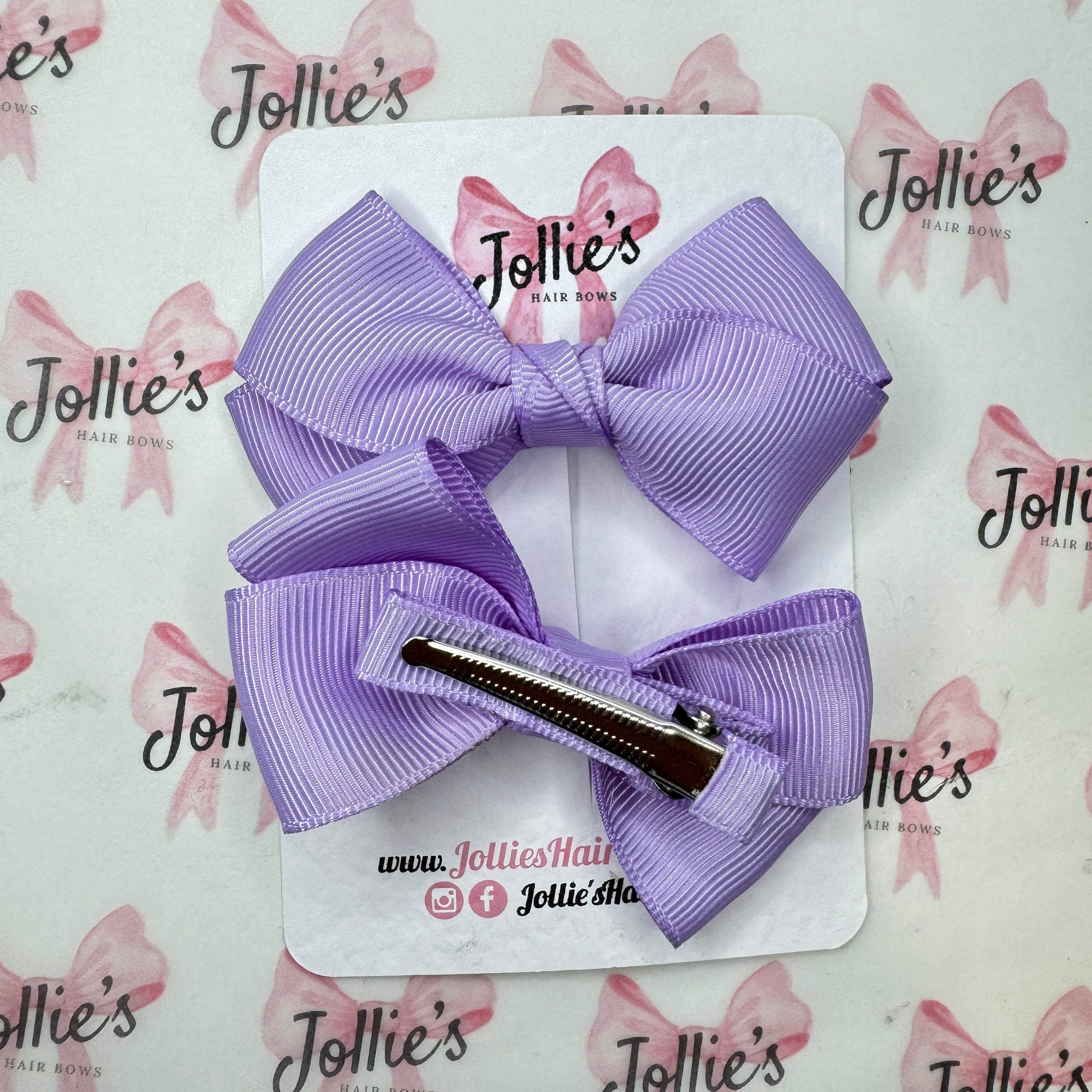 3" Light Orchid Twisty Hair Bow Pair – Grosgrain Ribbon Clips with Teeth