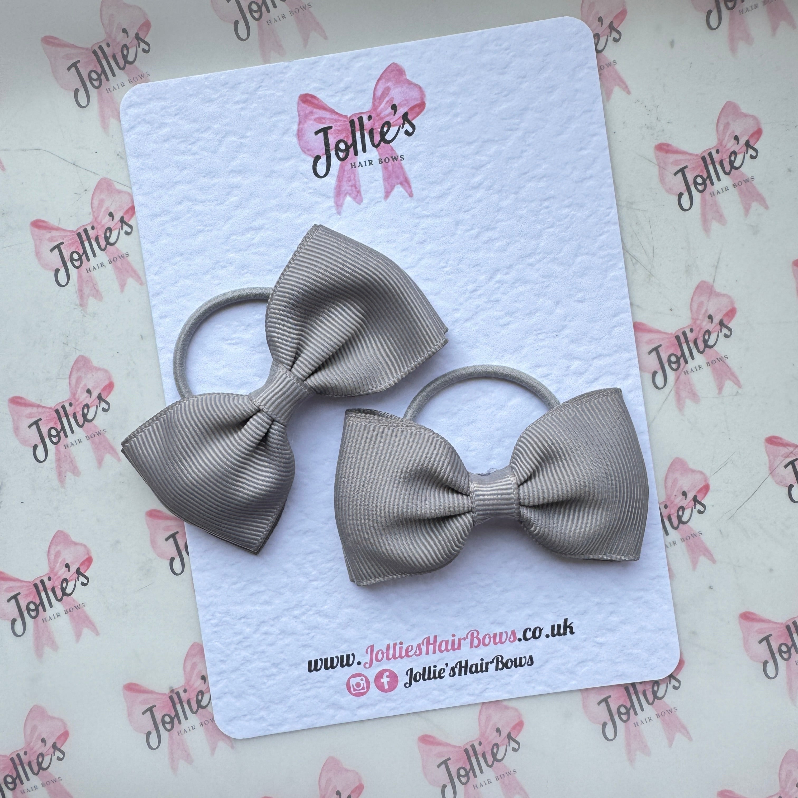 3" Silver Flat Double Hair Bow Pair – Clearance Grosgrain Ribbon with Thin Elastic