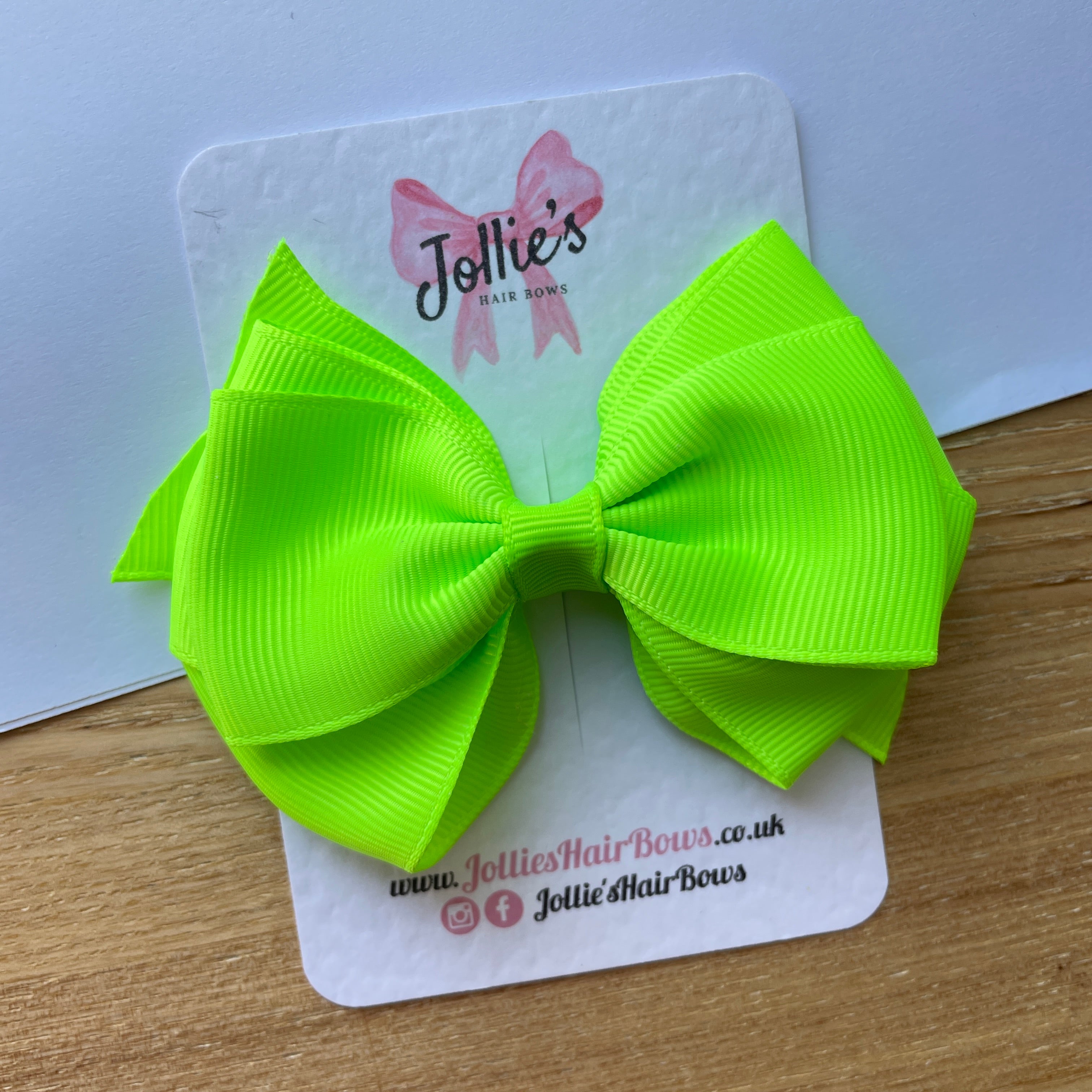 4" Key Lime Triple Layer Hair Bow – Grosgrain Ribbon with Lined Alligator Clip
