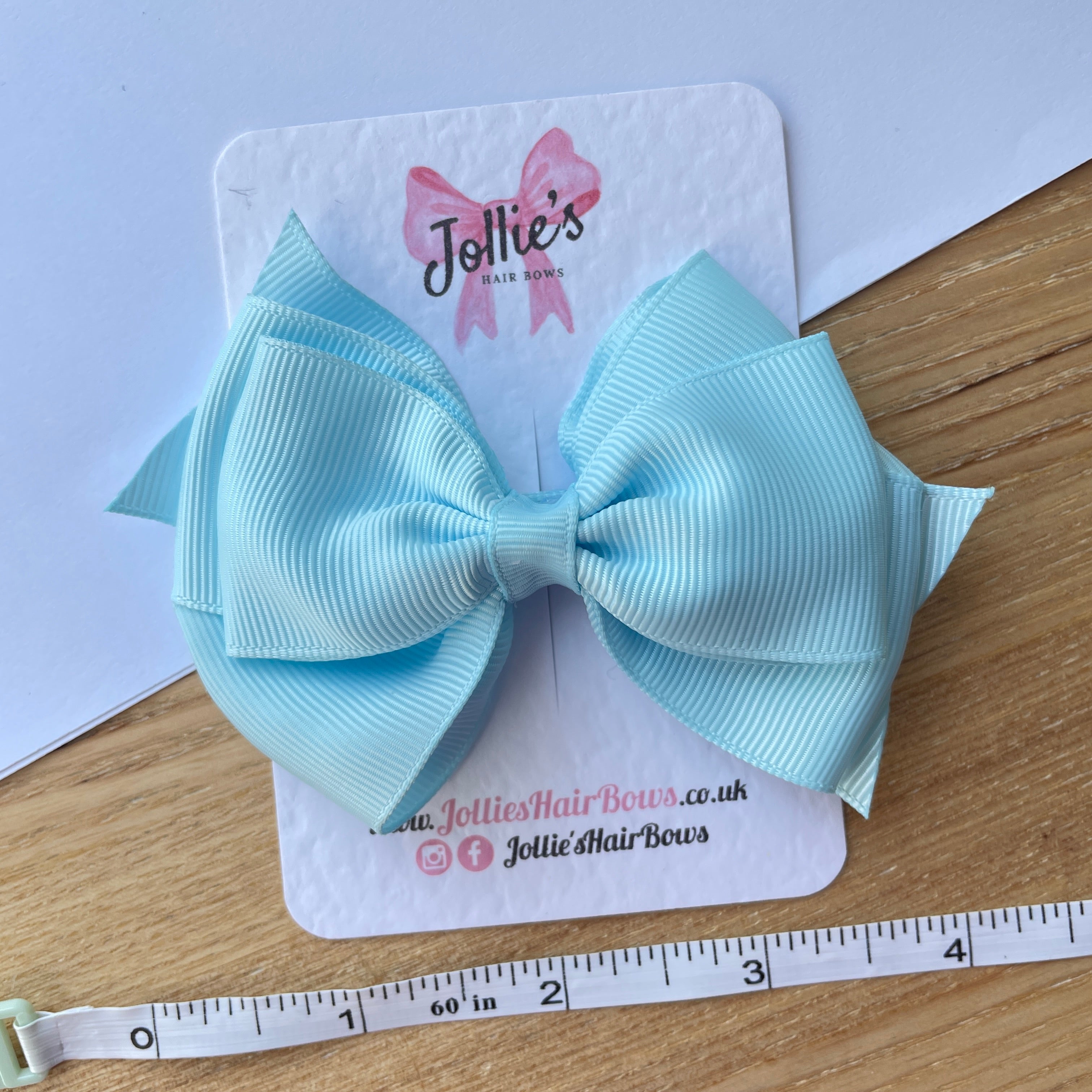 4" Light Blue Triple Layer Hair Bow – Grosgrain Ribbon with Lined Alligator Clip