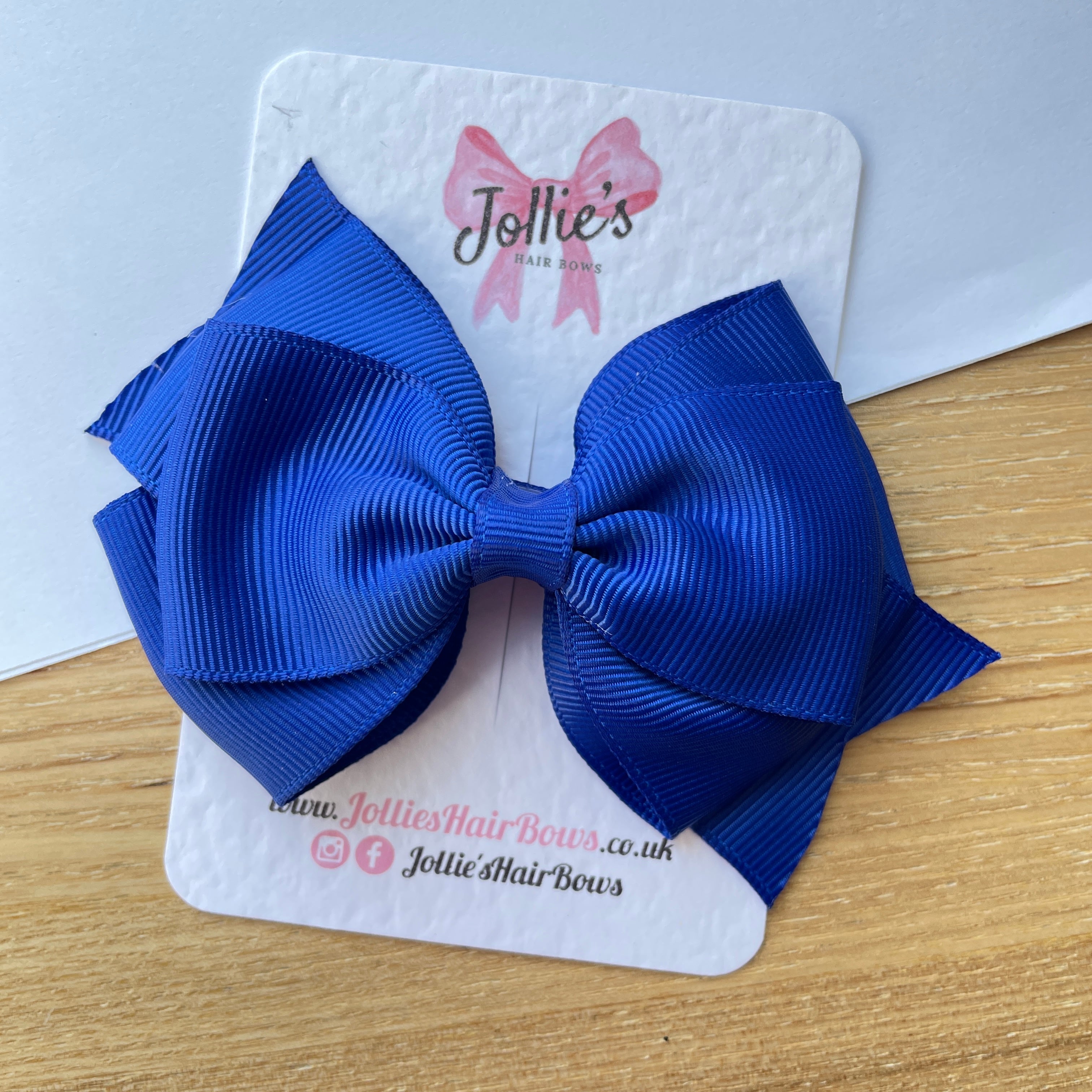 4" Cobalt Triple Layer Hair Bow – Grosgrain Ribbon with Lined Alligator Clip