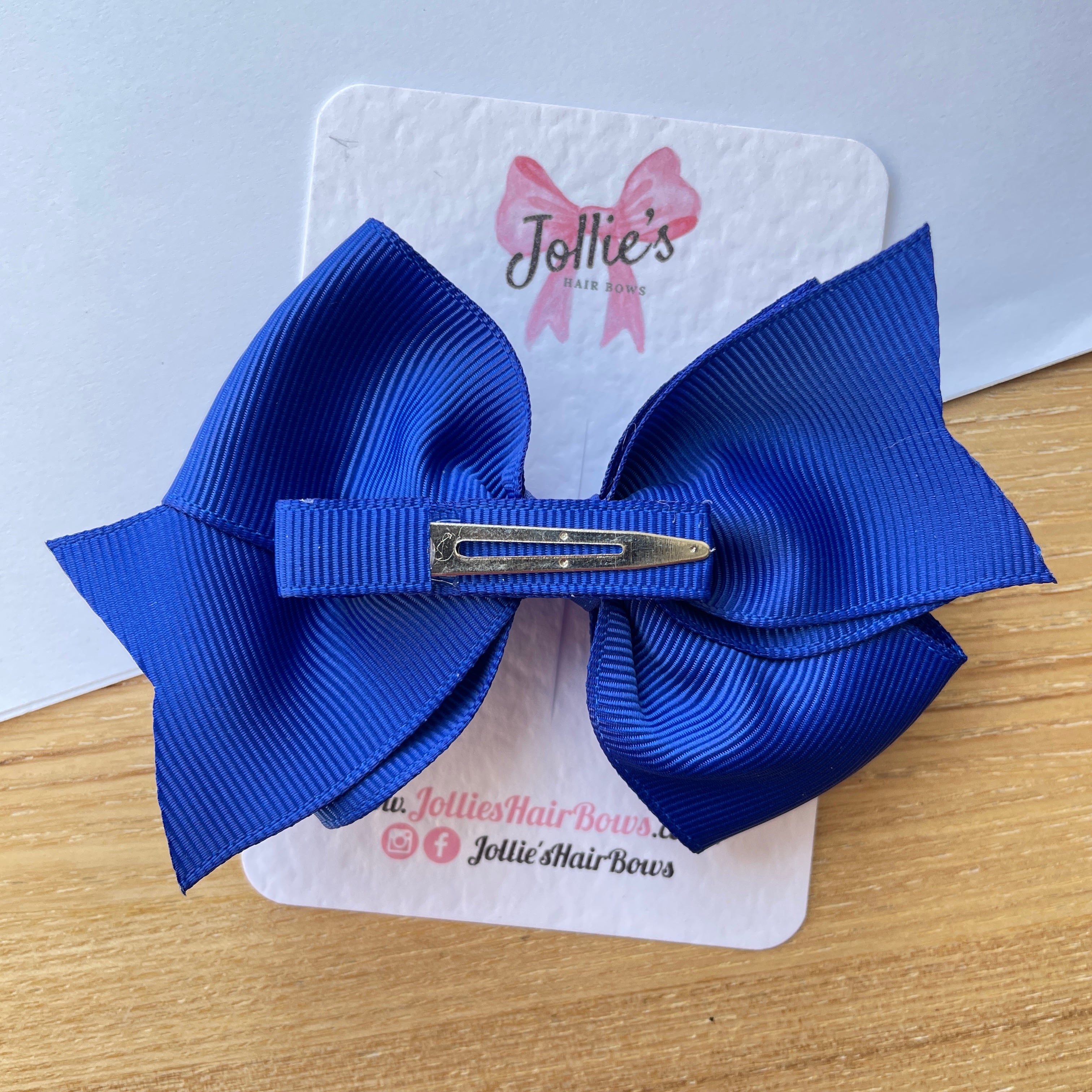 4" Cobalt Triple Layer Hair Bow – Grosgrain Ribbon with Lined Alligator Clip