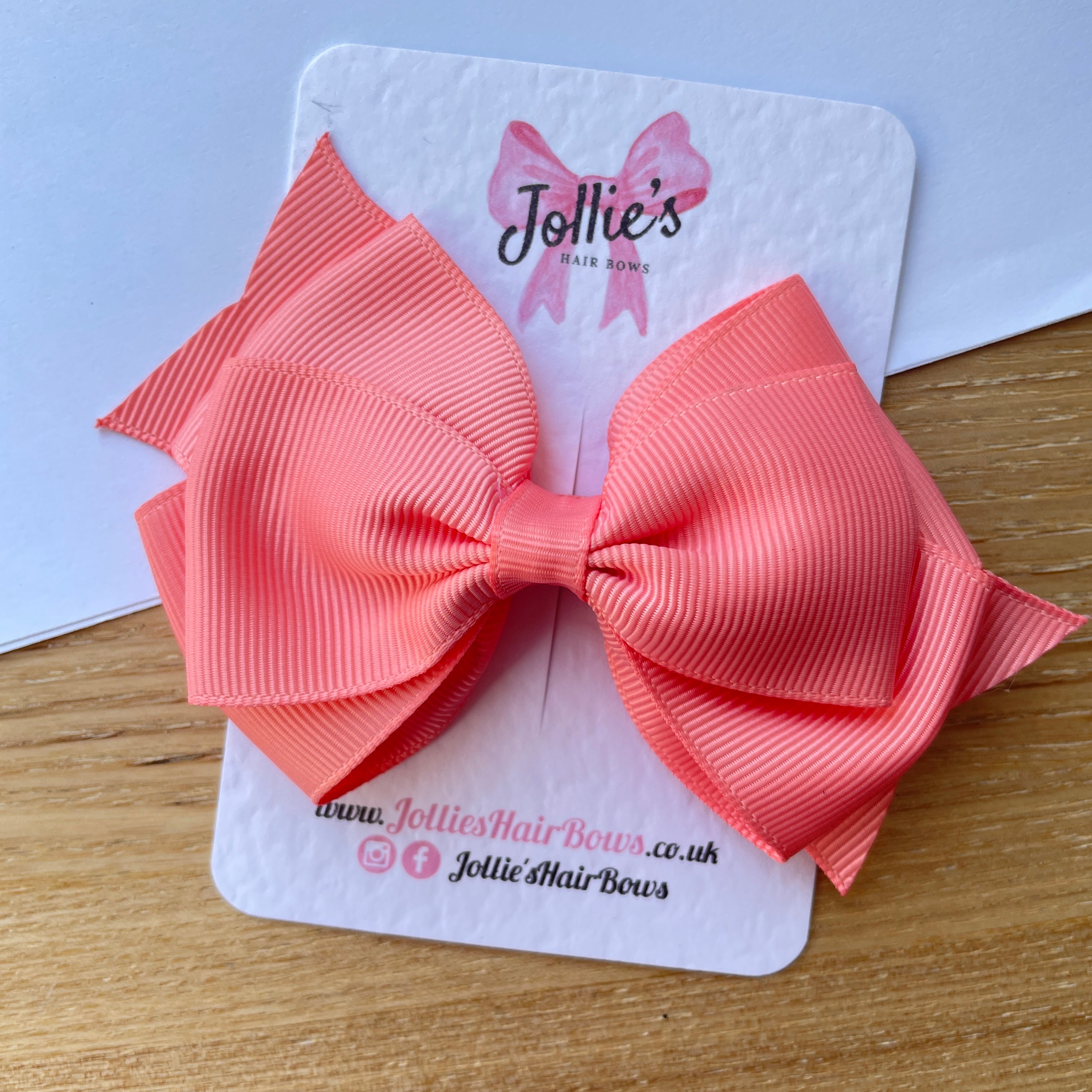 4" Light Coral Triple Layer Hair Bow – Grosgrain Ribbon with Lined Alligator Clip