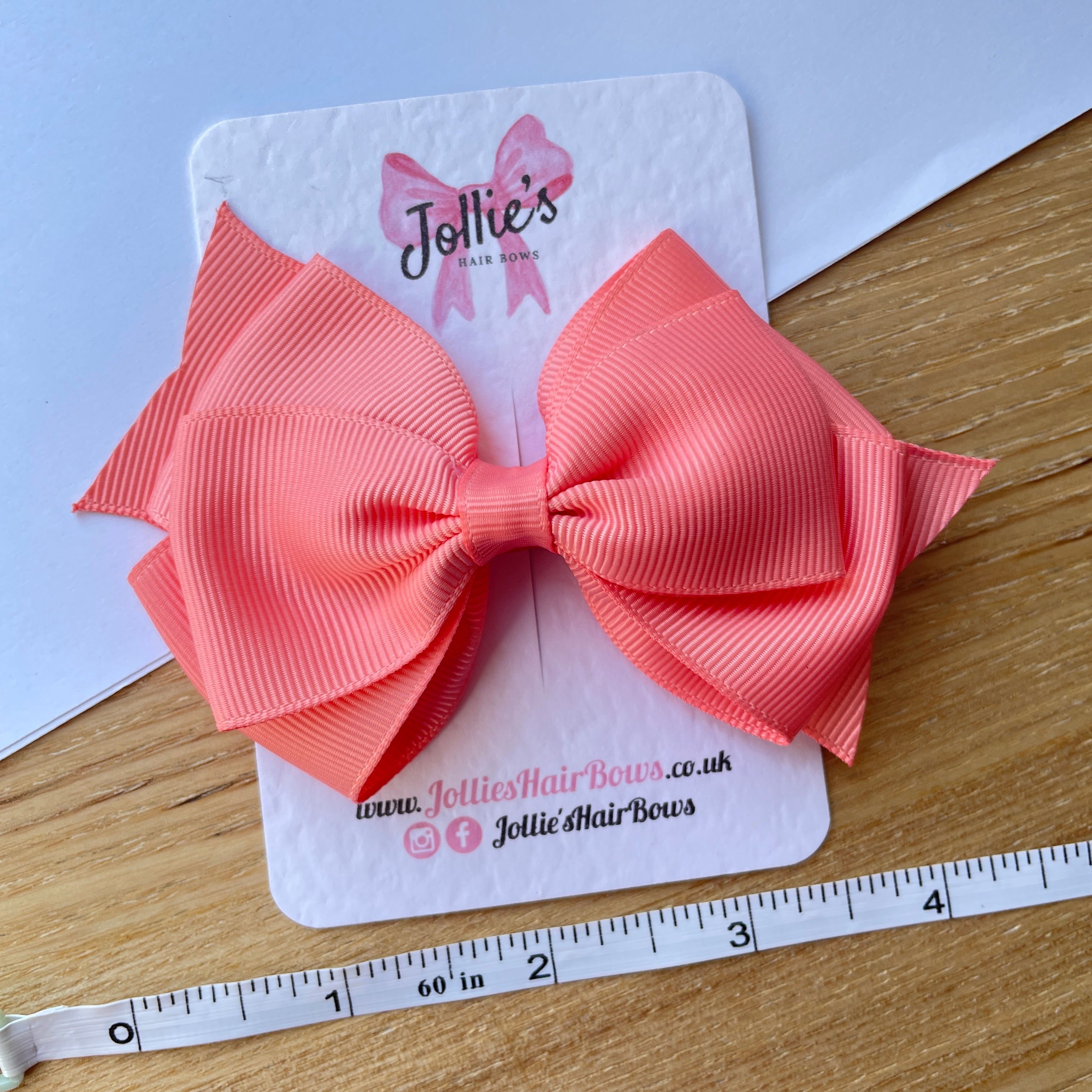 4" Light Coral Triple Layer Hair Bow – Grosgrain Ribbon with Lined Alligator Clip