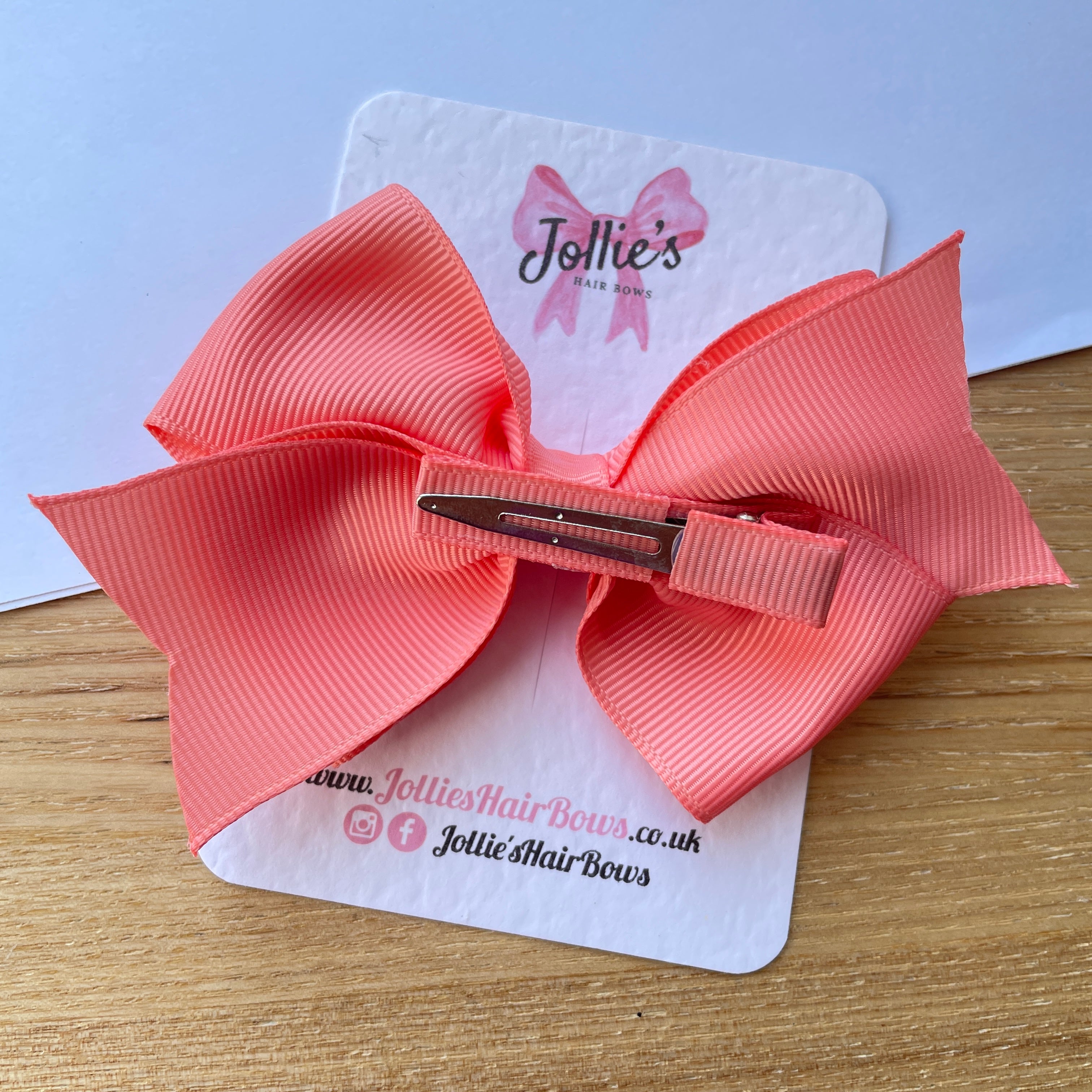 4" Light Coral Triple Layer Hair Bow – Grosgrain Ribbon with Lined Alligator Clip
