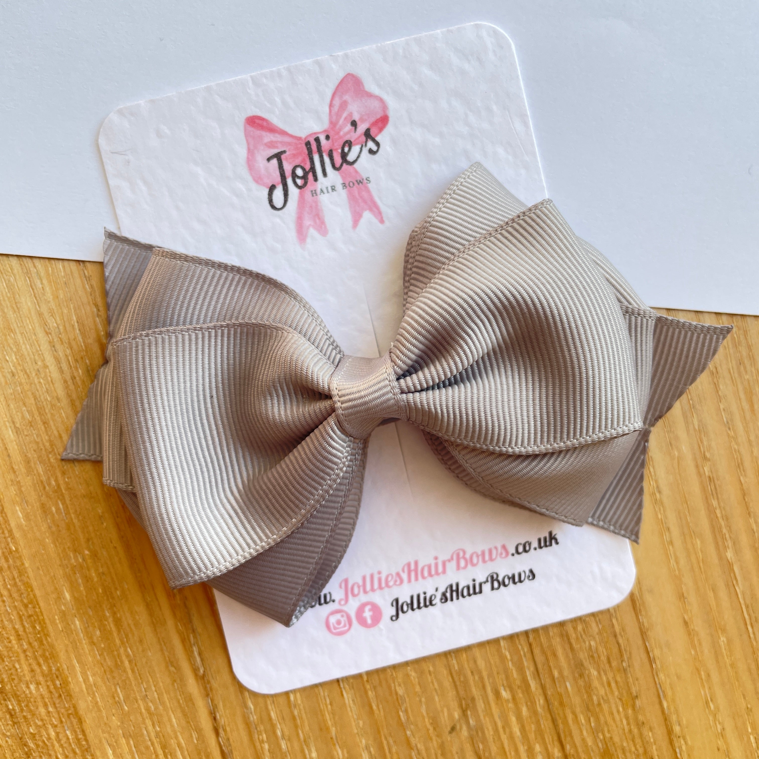 4" Silver Triple Layer Hair Bow – Grosgrain Ribbon with Lined Alligator Clip