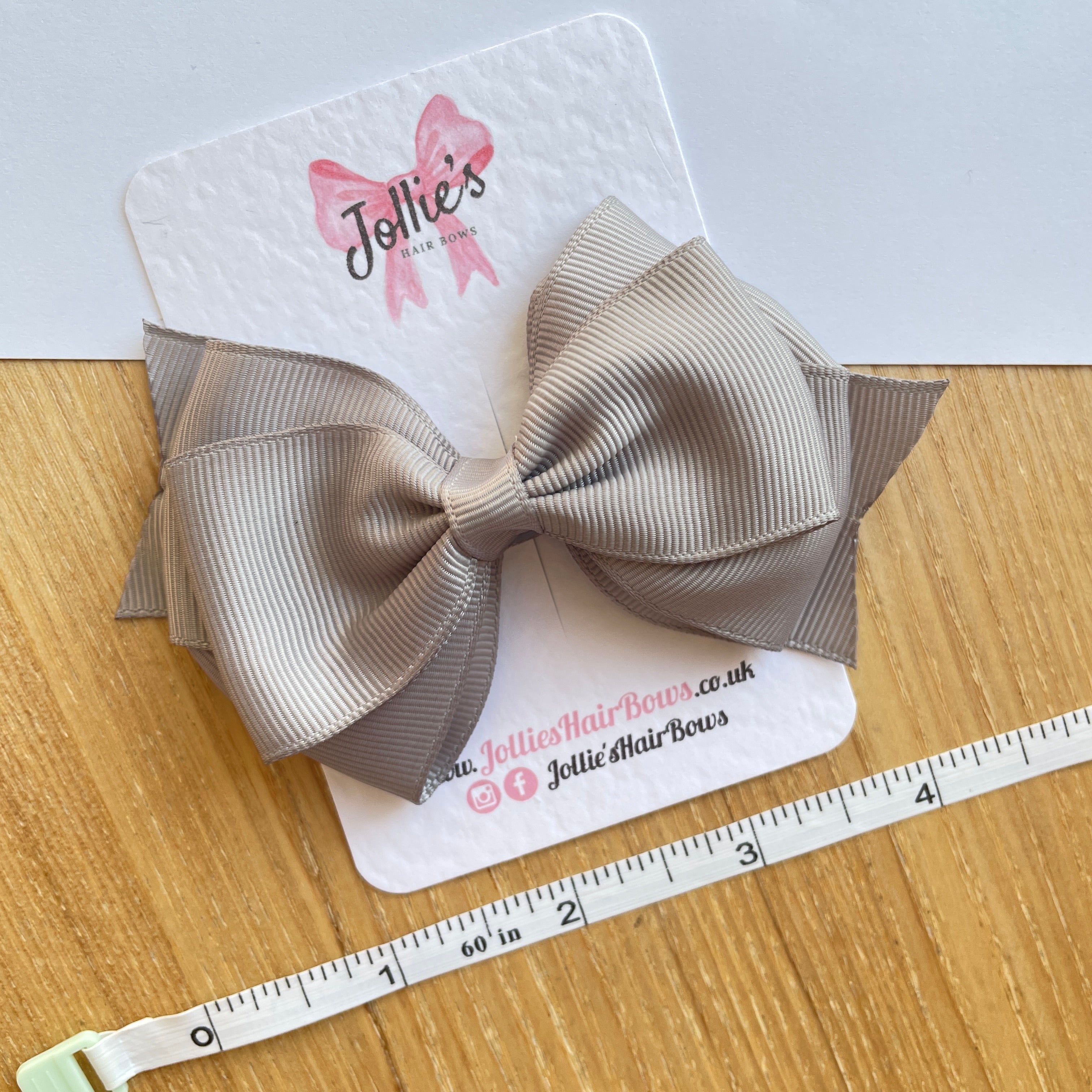 4" Silver Triple Layer Hair Bow – Grosgrain Ribbon with Lined Alligator Clip