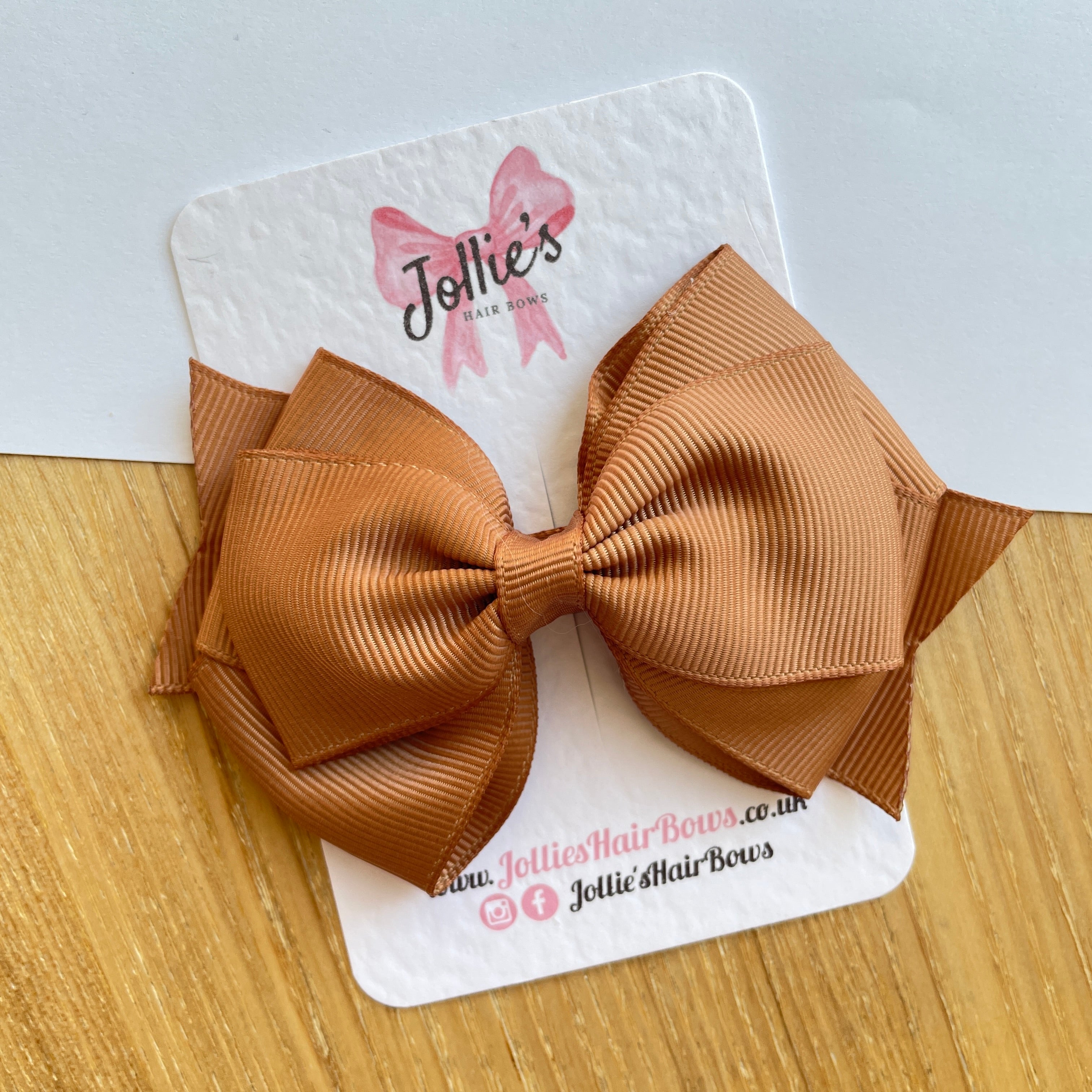4" Chipmunk Triple Layer Hair Bow – Grosgrain Ribbon with Lined Alligator Clip