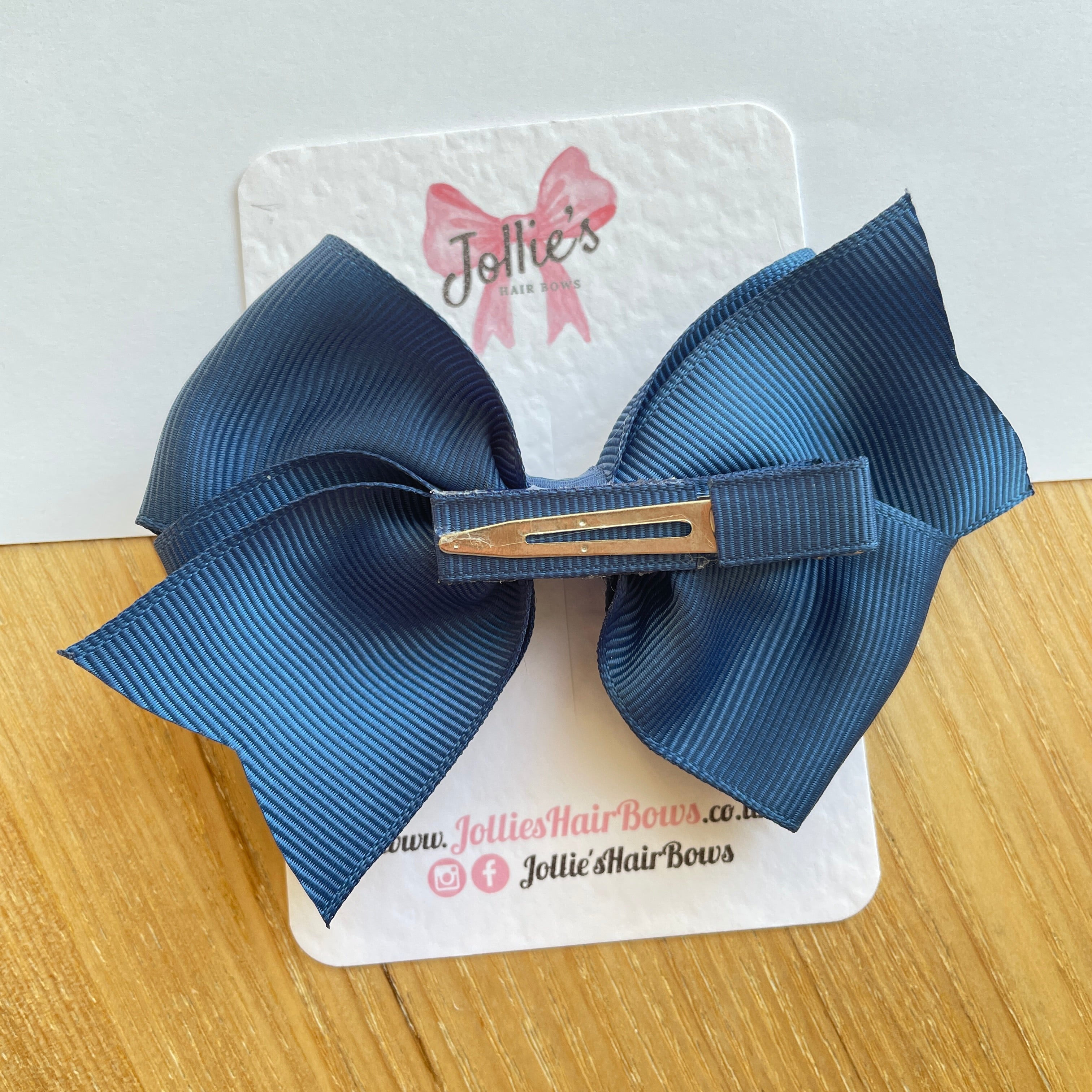4" Light Navy Triple Layer Hair Bow – Grosgrain Ribbon with Lined Alligator Clip