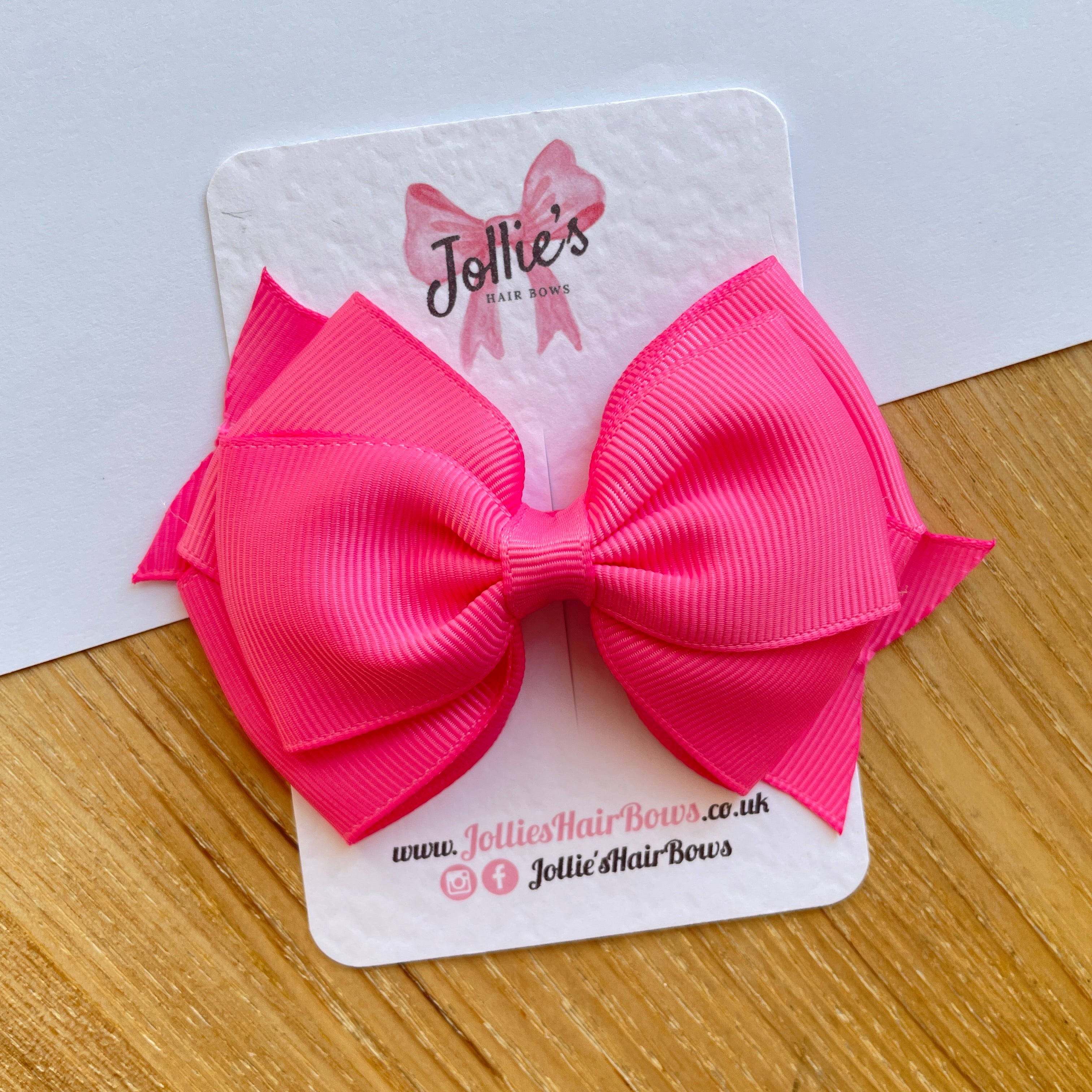 4" Hot Pink Triple Layer Hair Bow – Grosgrain Ribbon with Lined Alligator Clip