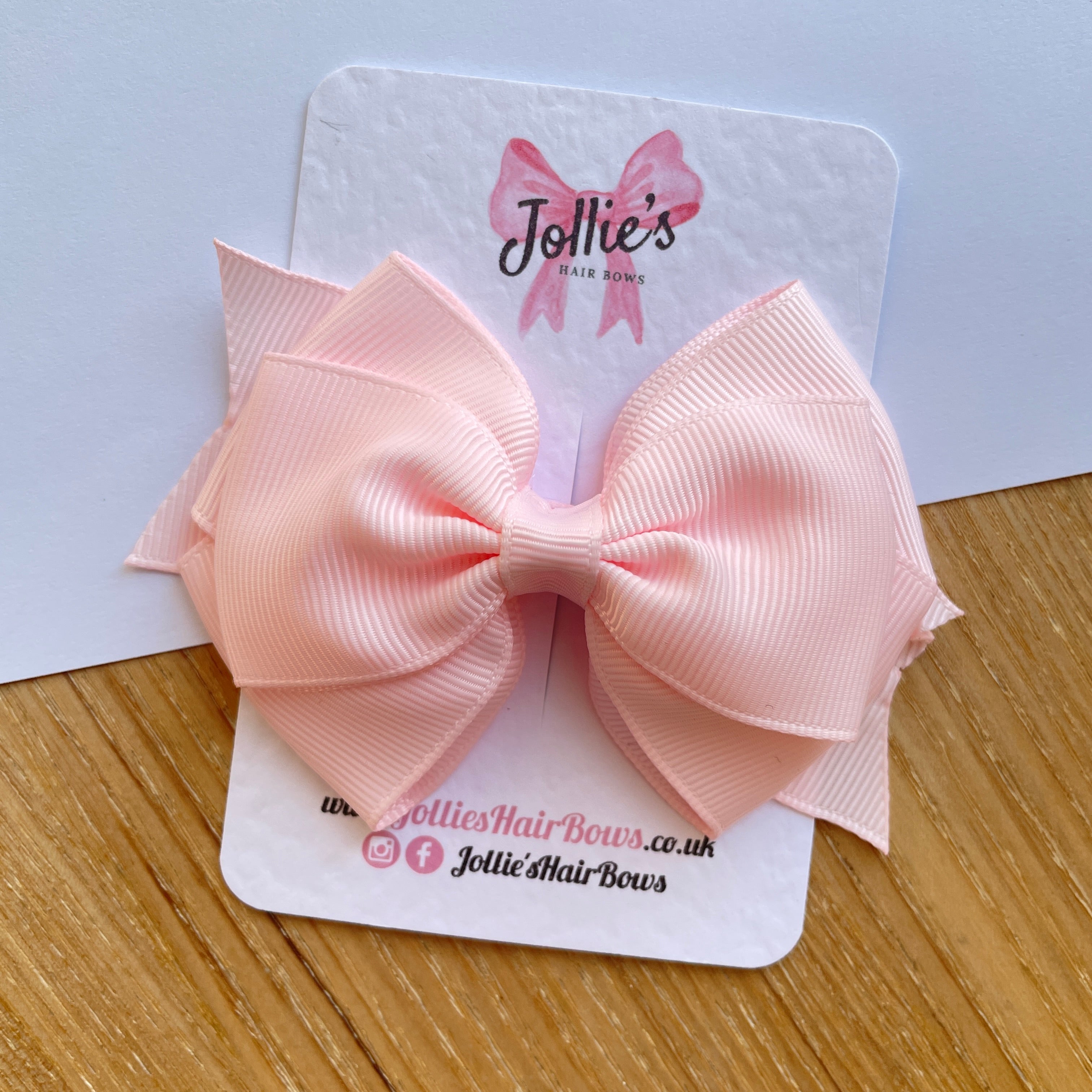 4" Powder Pink Triple Layer Hair Bow – Grosgrain Ribbon with Lined Alligator Clip